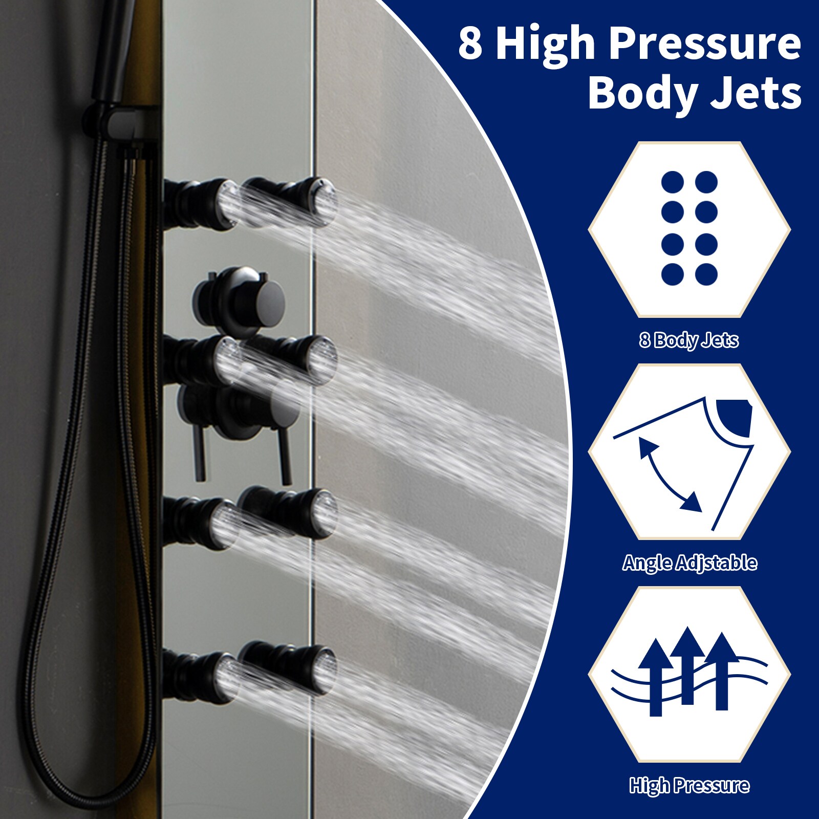 Nickel and Black 8-Jet Multifunction Shower Panel System