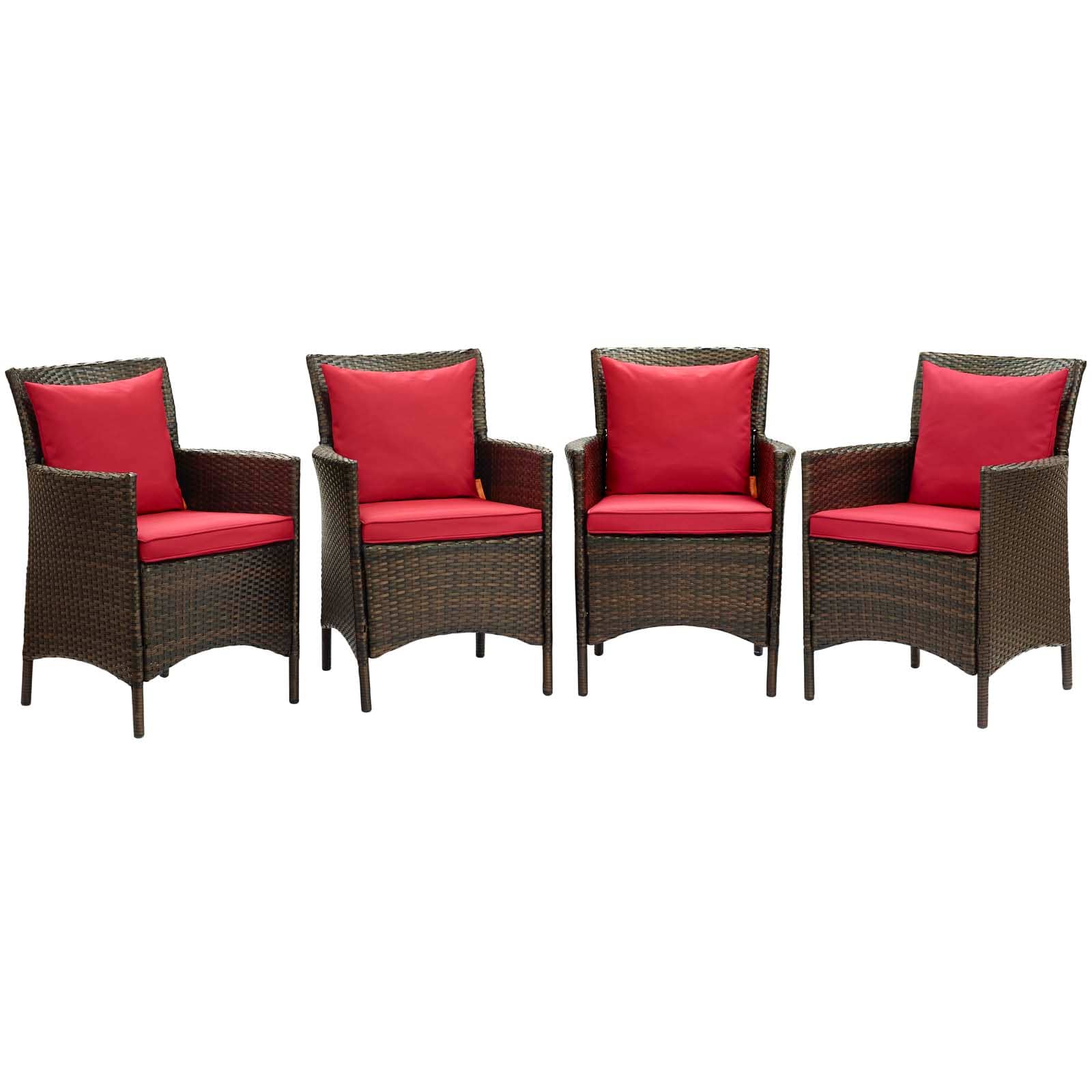  Conduit Outdoor Wicker Rattan Dining Armchair Set of 4 in Brown Red