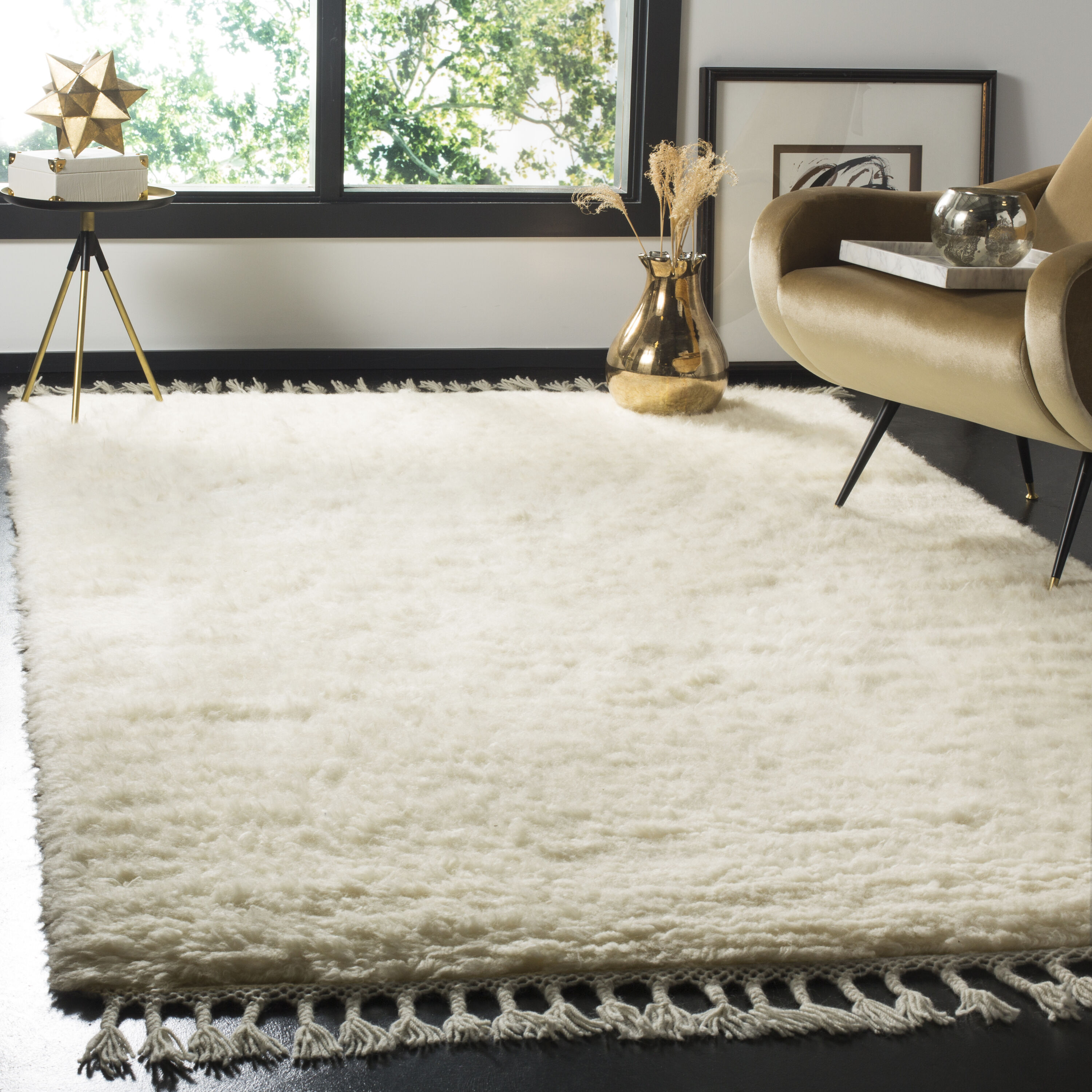 Safavieh CSB150A-8 Casablanca Meknes Shag 8 x 10 (ft) Knotted Wool Ivory Rectangular Indoor Solid Farmhouse/Cottage Area rug