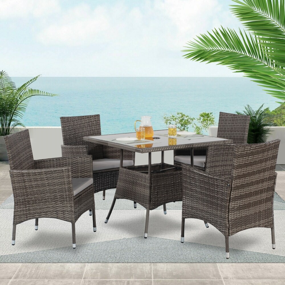 BABOOM 5Piece Gray Rattan Patio Dining Set with Gray Cushions in the Patio Dining Sets