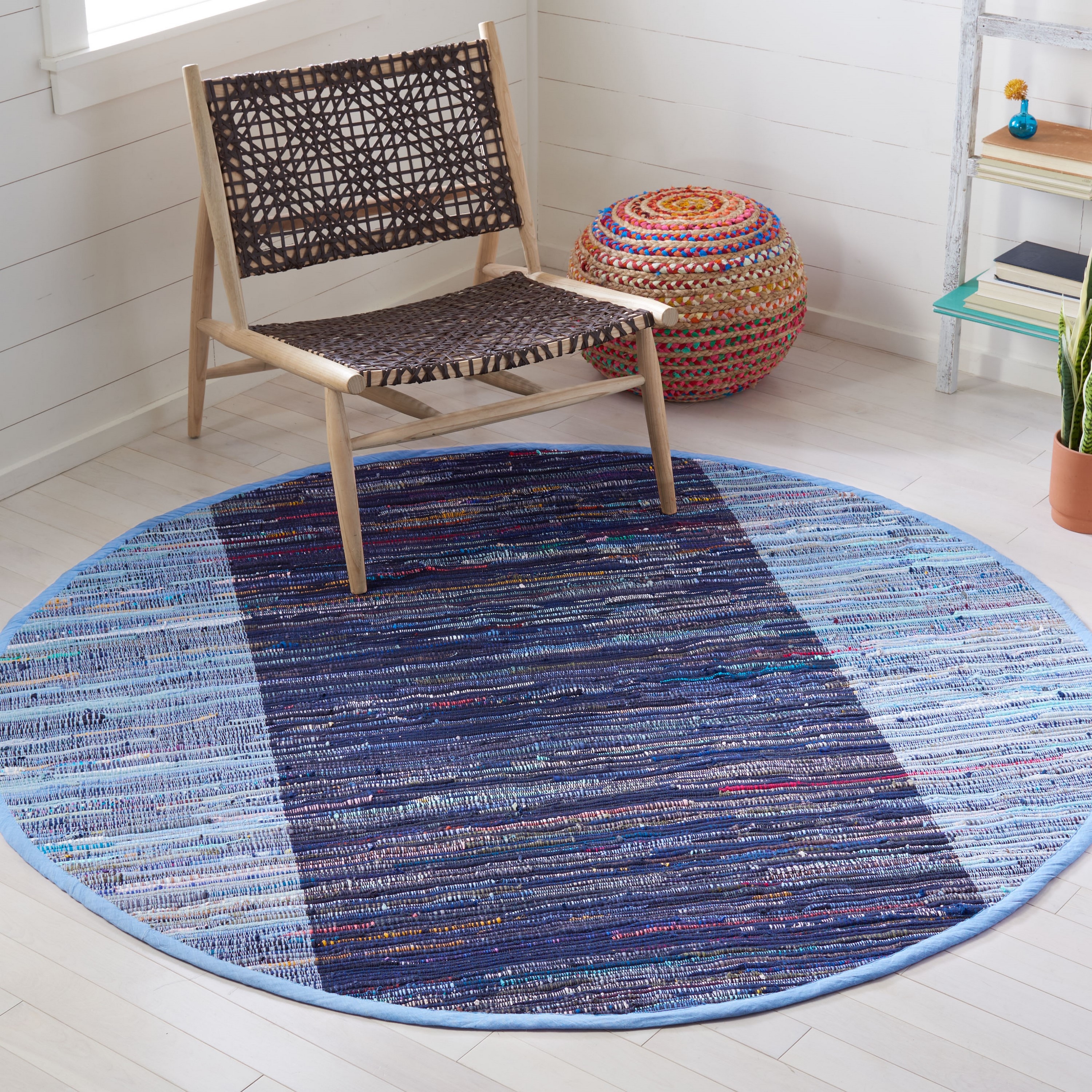 Safavieh RAR122N-6R Rag Rug Romeo 6 x 6 (ft) Cotton Navy/Blue Round Indoor Abstract Bohemian/Eclectic Area rug