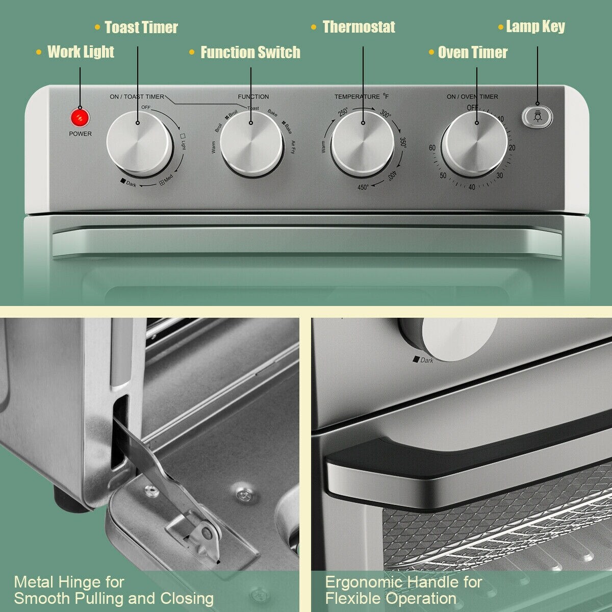 GZMR 6-Slice Green Convection Toaster Oven with Rotisserie (1550-Watt)