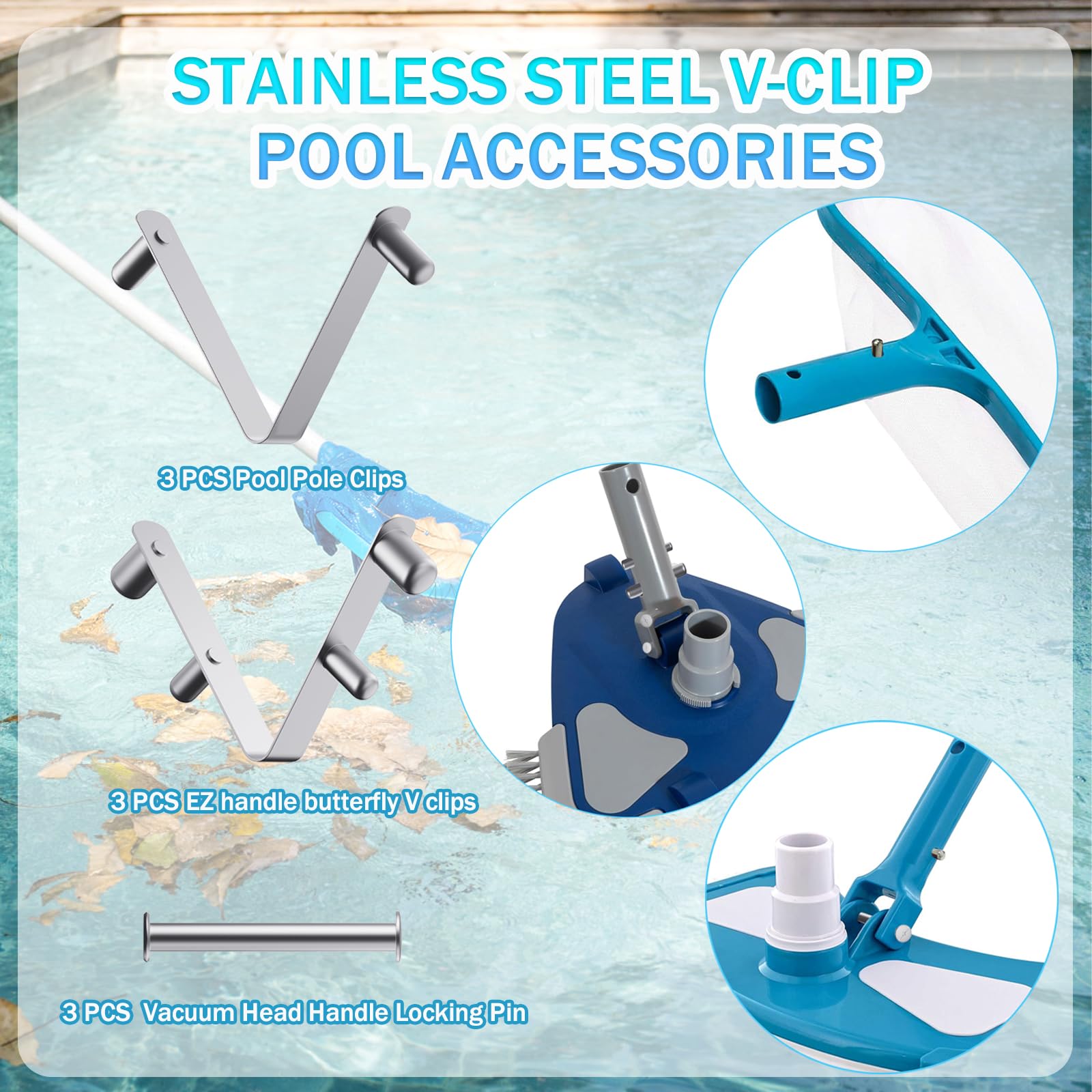 Phewnyzo 9-Piece Pool Brush V-Shaped Clip and Locking Pin Replacement ...