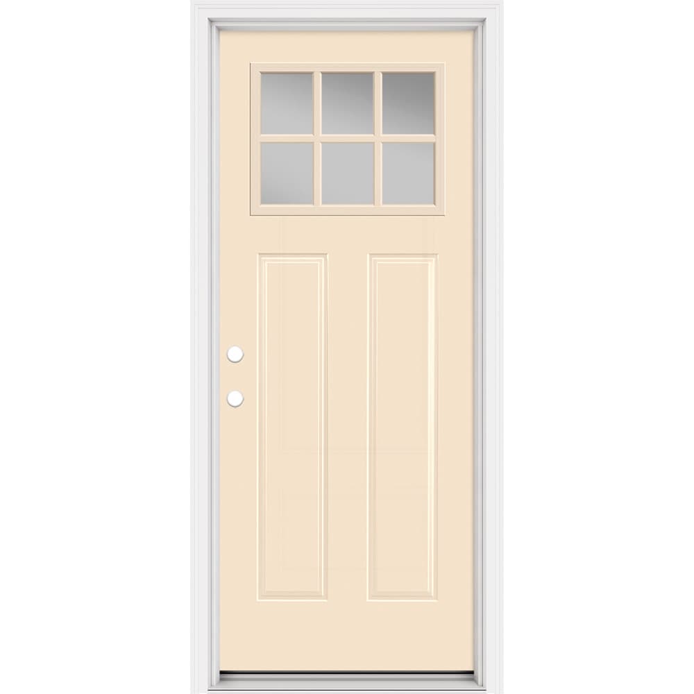 Masonite 321267 Steel Doors Series 32-in x 80-in x Steel No glass Right-hand inswing Bisque Painted Prehung Front Door with Brickmould Insulating core