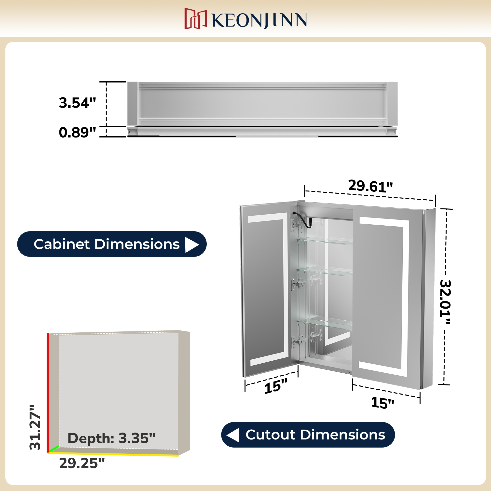 Keonjinn LW-JG-ZG-7681 Bathroom-Medicine-Cabinets - Thumbnail View #2