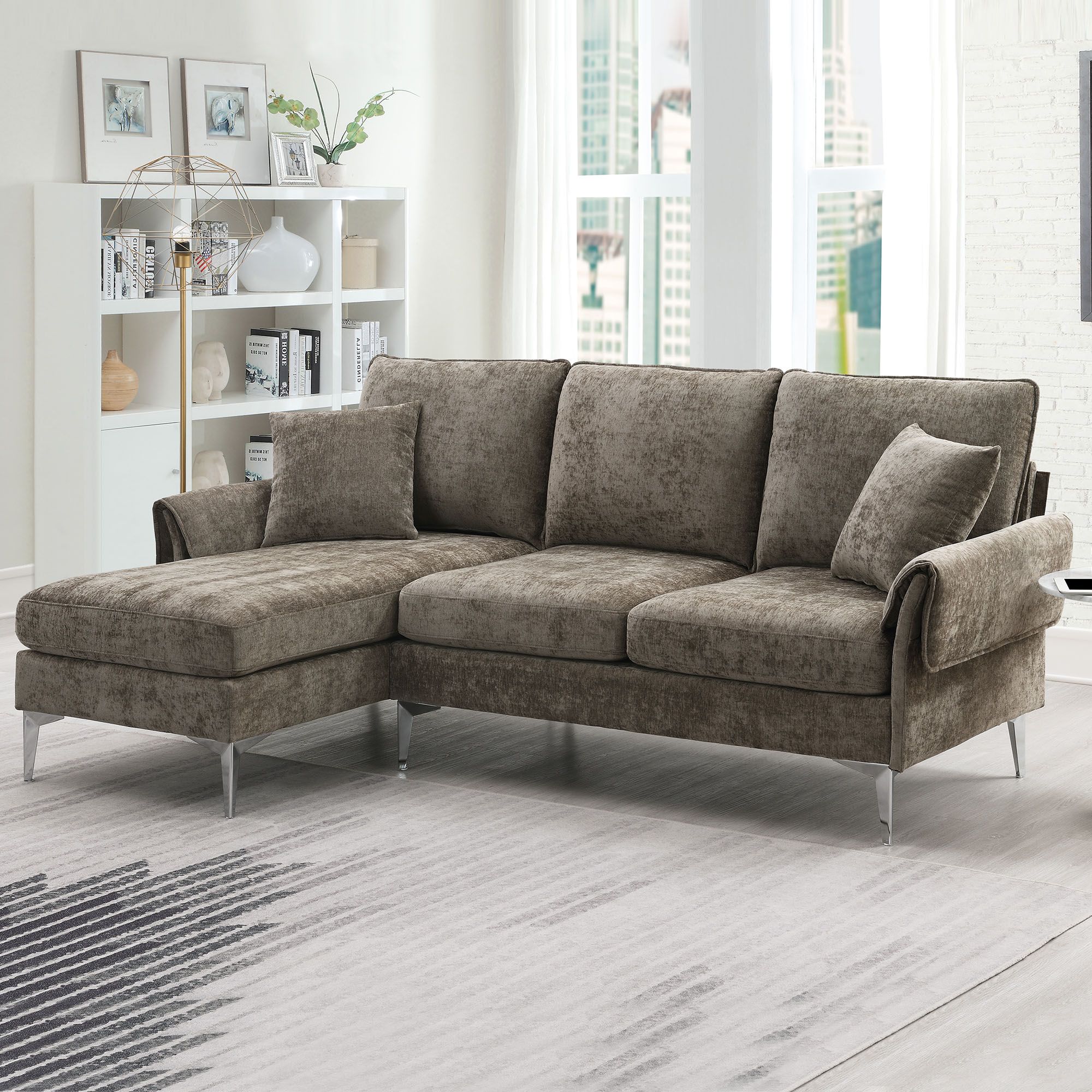 Nestfair 87.4 in. Beige Linen Upholstered L-Shaped Sleeper Sofa