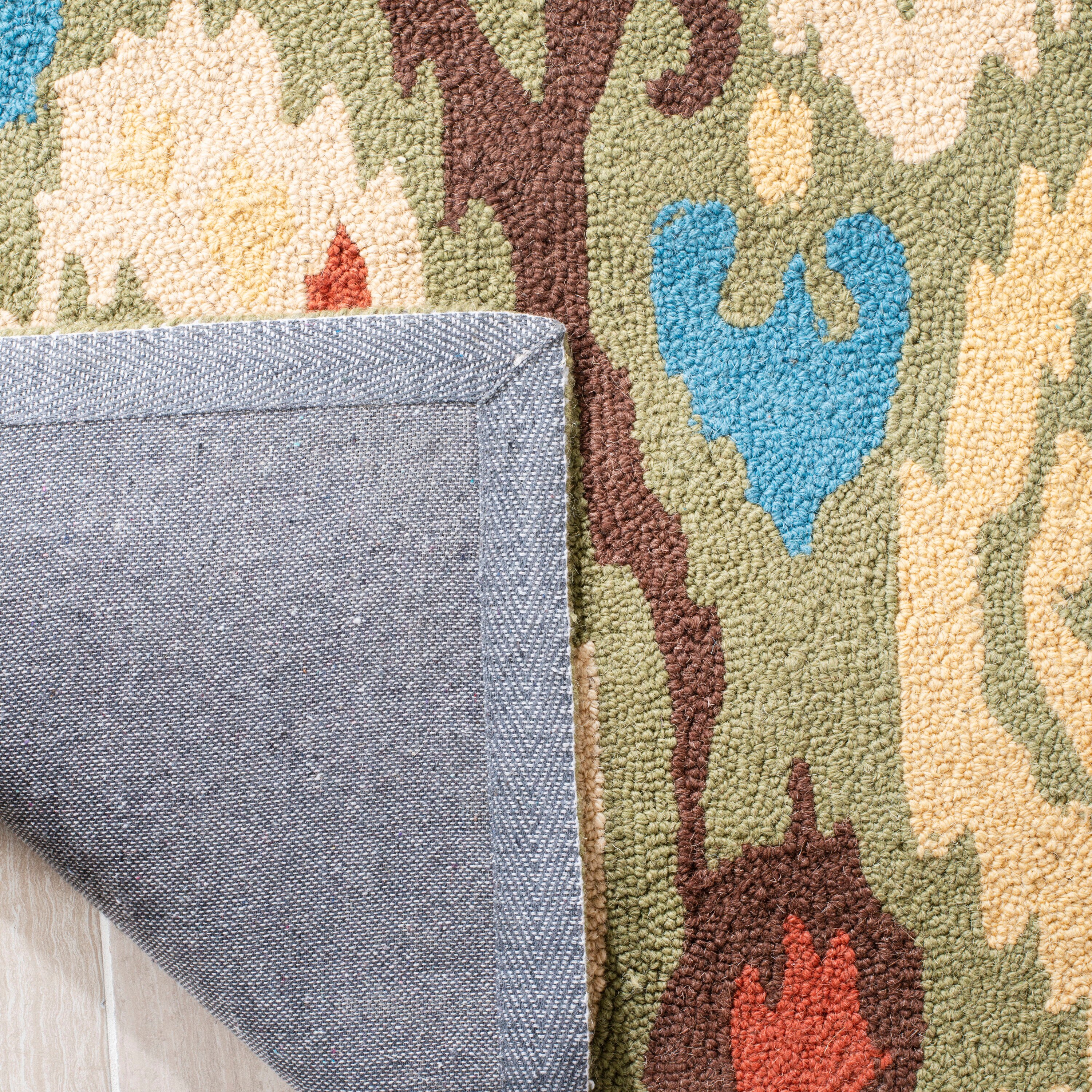Ivory Floral Wool Rectangular Reversible Rug, 59"