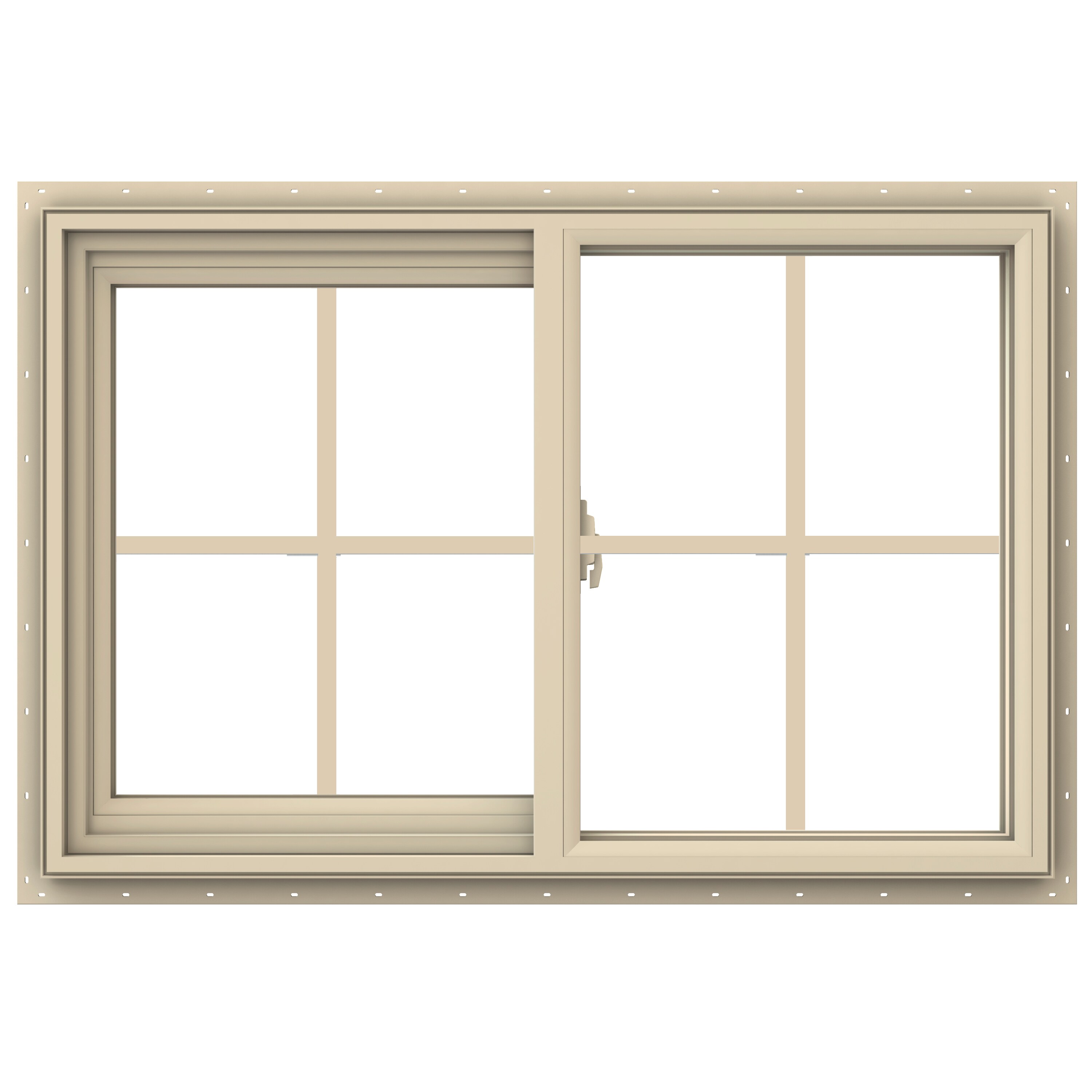 JELD-WEN LOWOLJW138500685 V-2500 35-1/2-in x 23-1/2-in Almond Exterior Almond Interior Left-Handed Vinyl Sliding Window Annealed Glass with Grids (Full Screen Included)