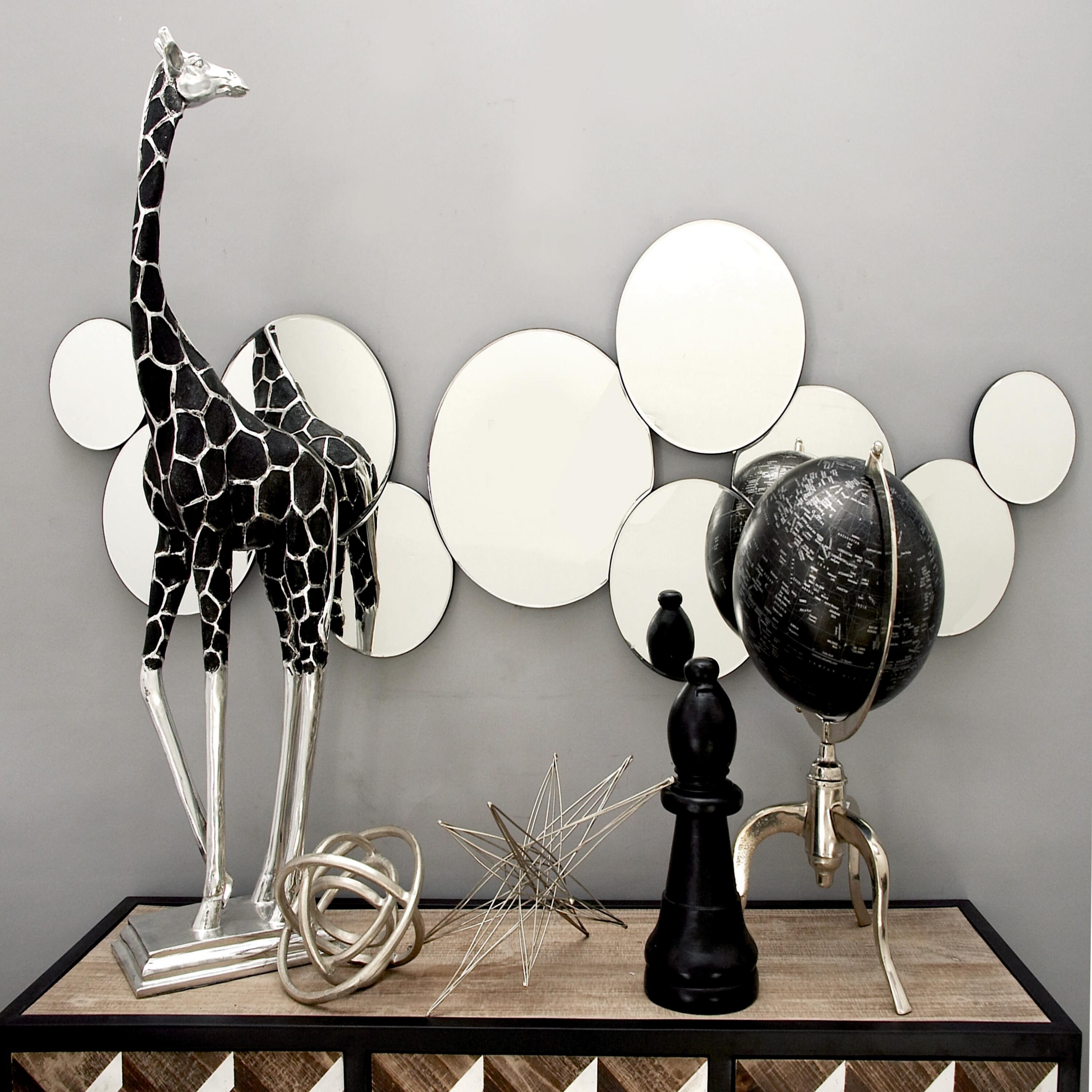 Grayson Lane 79278 57-Inches W x 20.38-Inches H Round Silver Bubble Cluster Framed Wall Mirror