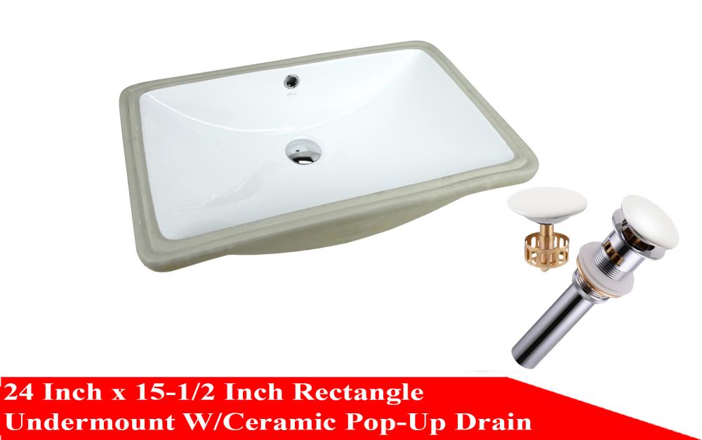 Kingsman Hardware White Ceramic, Bathroom Sink With Overflow Drain
