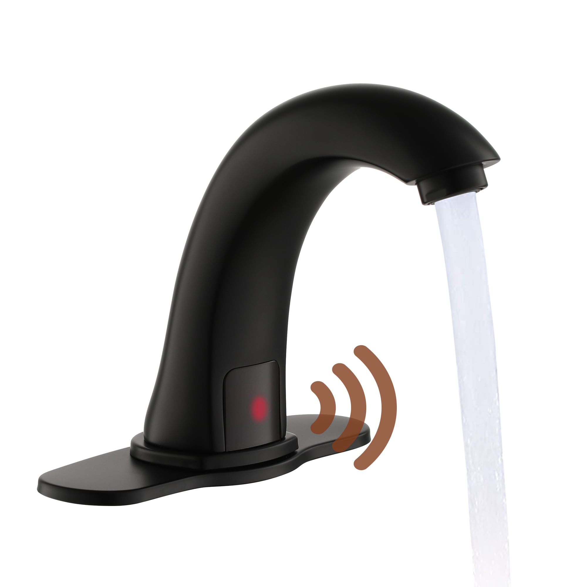 Mondawe MD2620B Matte Black Single hole Touchless Low-arc Commercial/Residential Touchless Bathroom Sink Faucet with Deck Plate