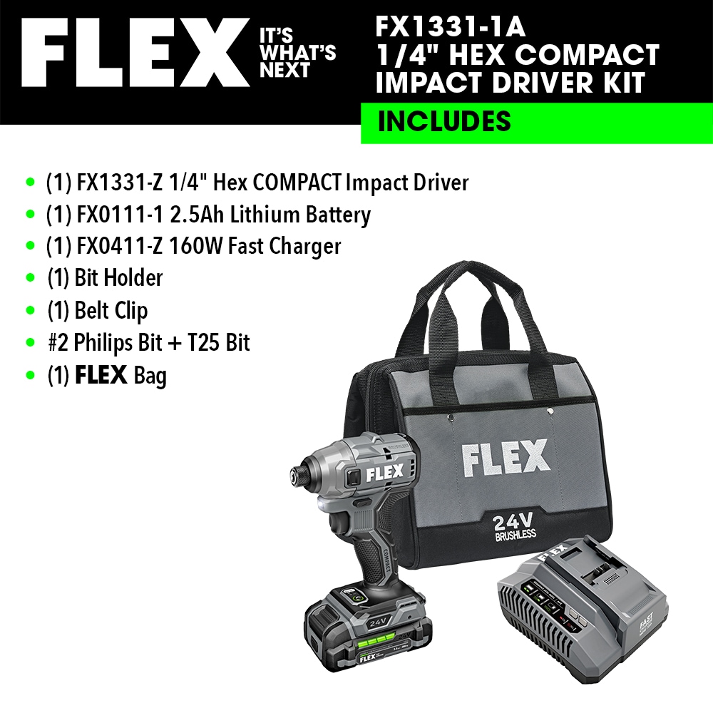 FLEX COMPACT 24-volt 1/4-in Brushless Cordless Impact Driver (1-Battery  Included, Charger Included and Soft Bag included) in the Impact Drivers  department at Lowes.com