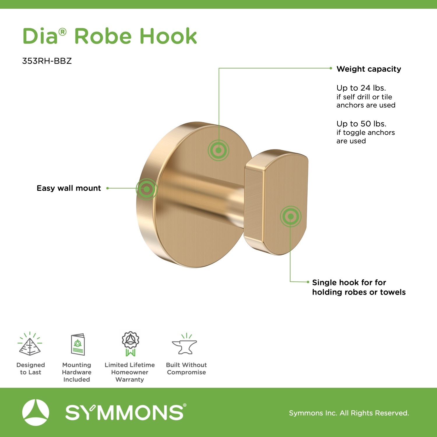 Symmons 353RH-BBZ Robe-Hooks - View #4