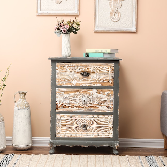 Luxen Home Distressed Gray, Gray Distressed Wood Dresser