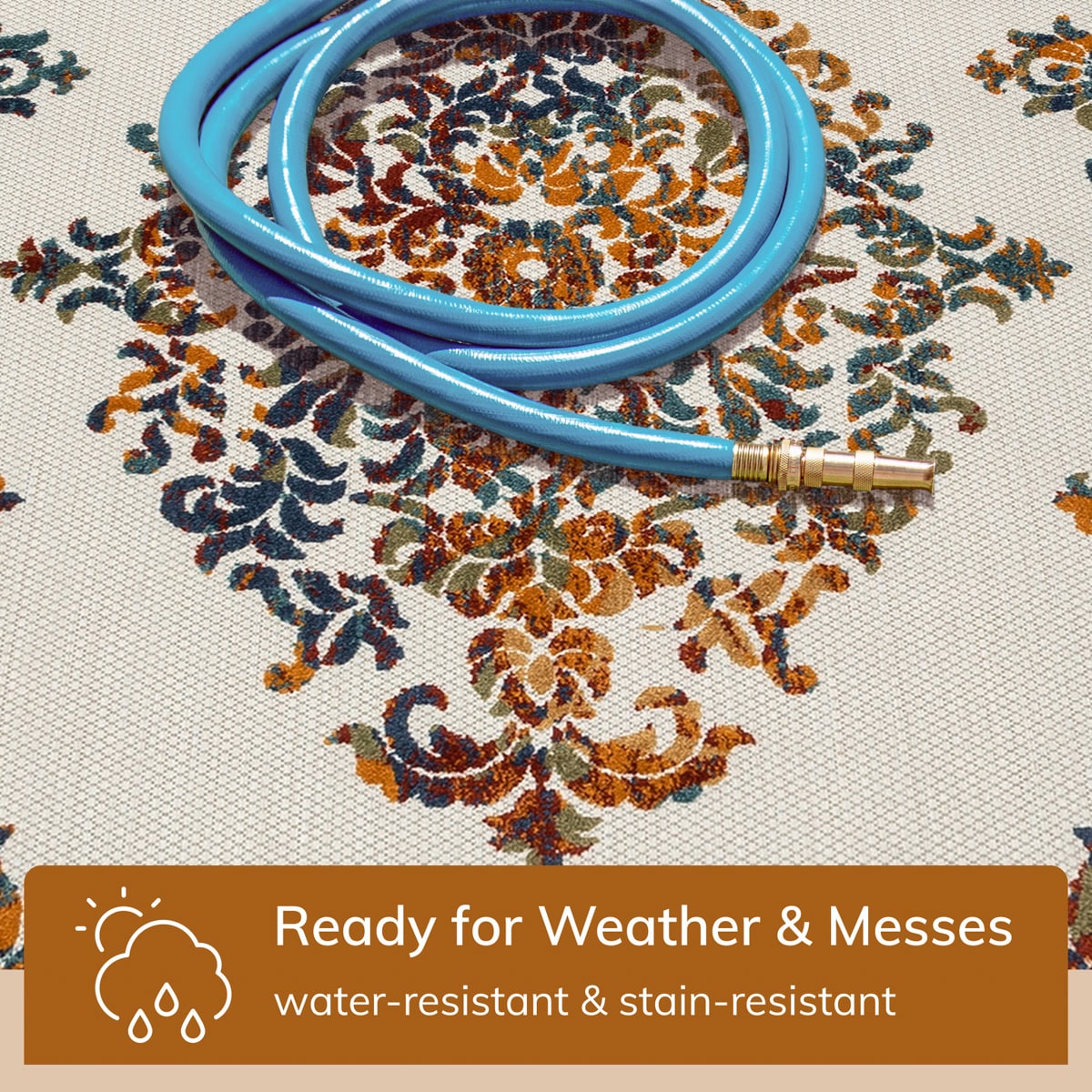 Ivory Medallion Synthetic Reversible Runner Rug