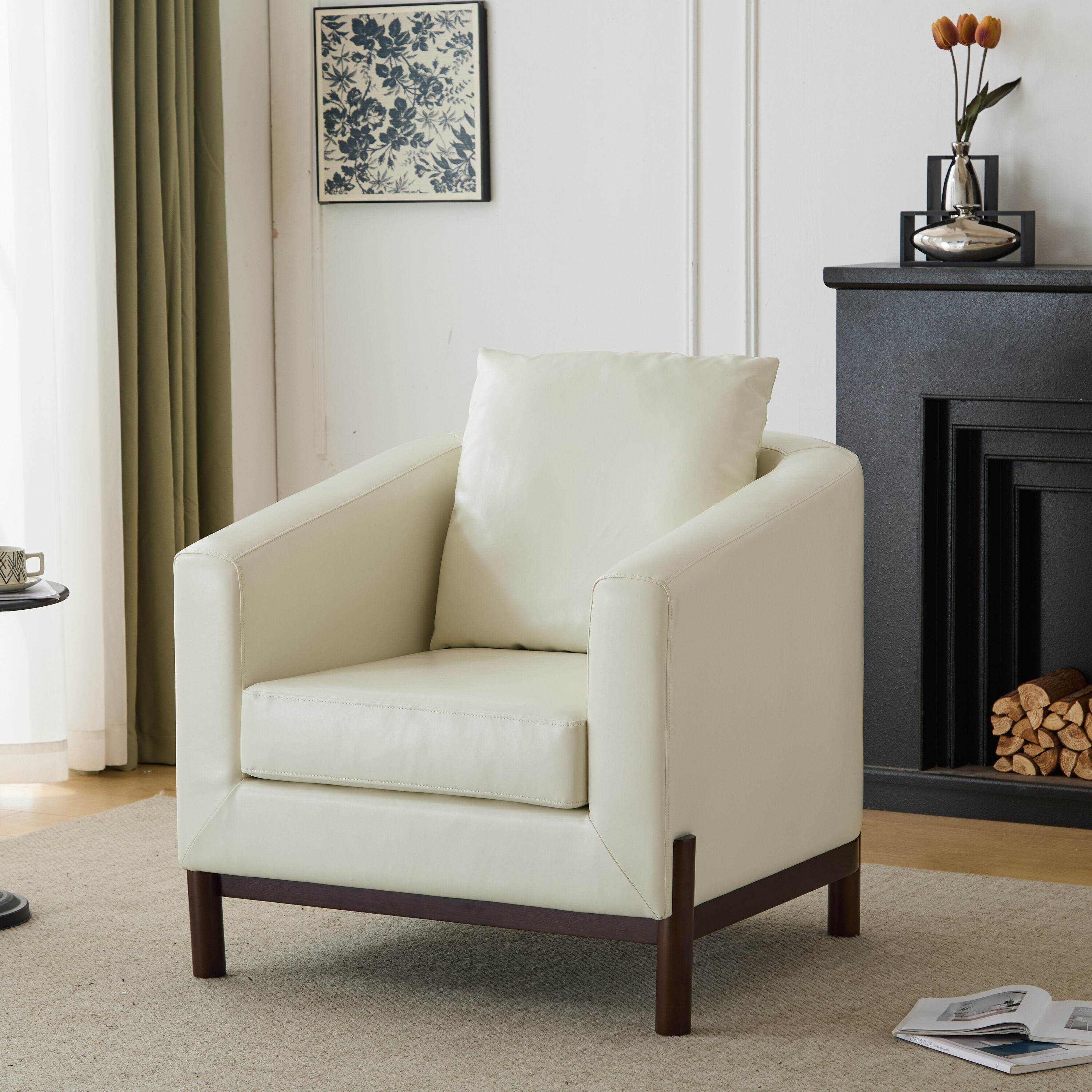 Christopher Knight Home 320051 Smyrna Upholstered Barrel Club Chair-White+Walnut