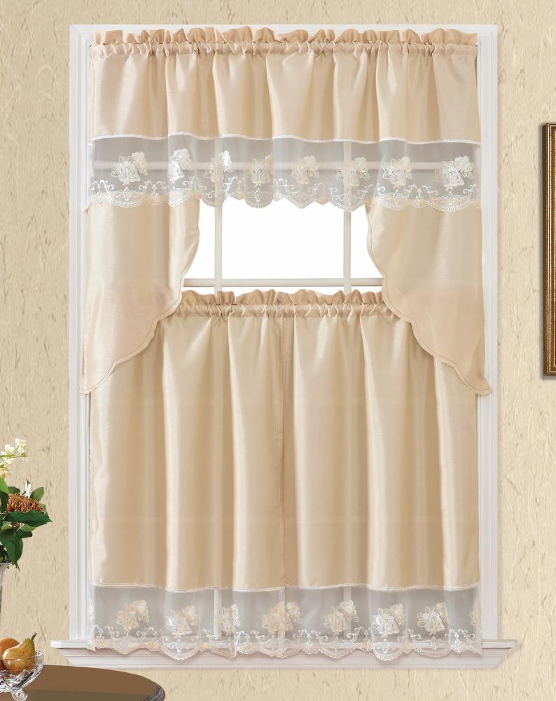 Olivia Gray Nicolett Embroidered 3-Piece Kitchen Curtain Set in Beige ...