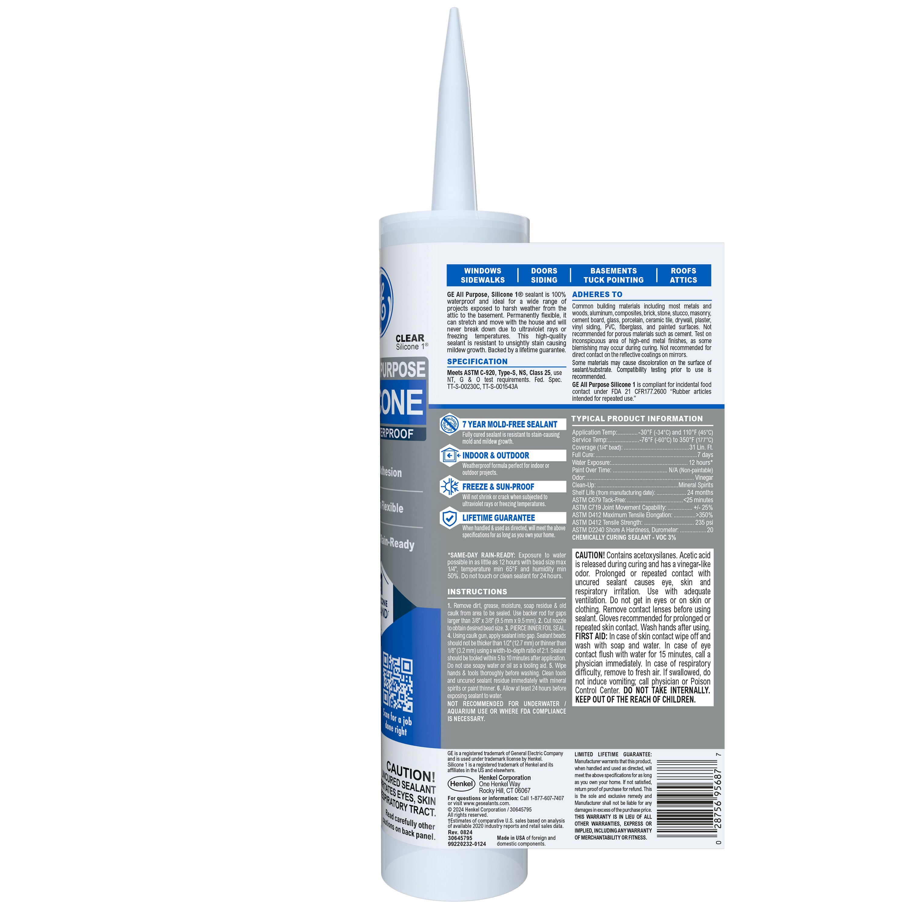 GE Clear Silicone 10.1 oz Waterproof Window and Door Caulk