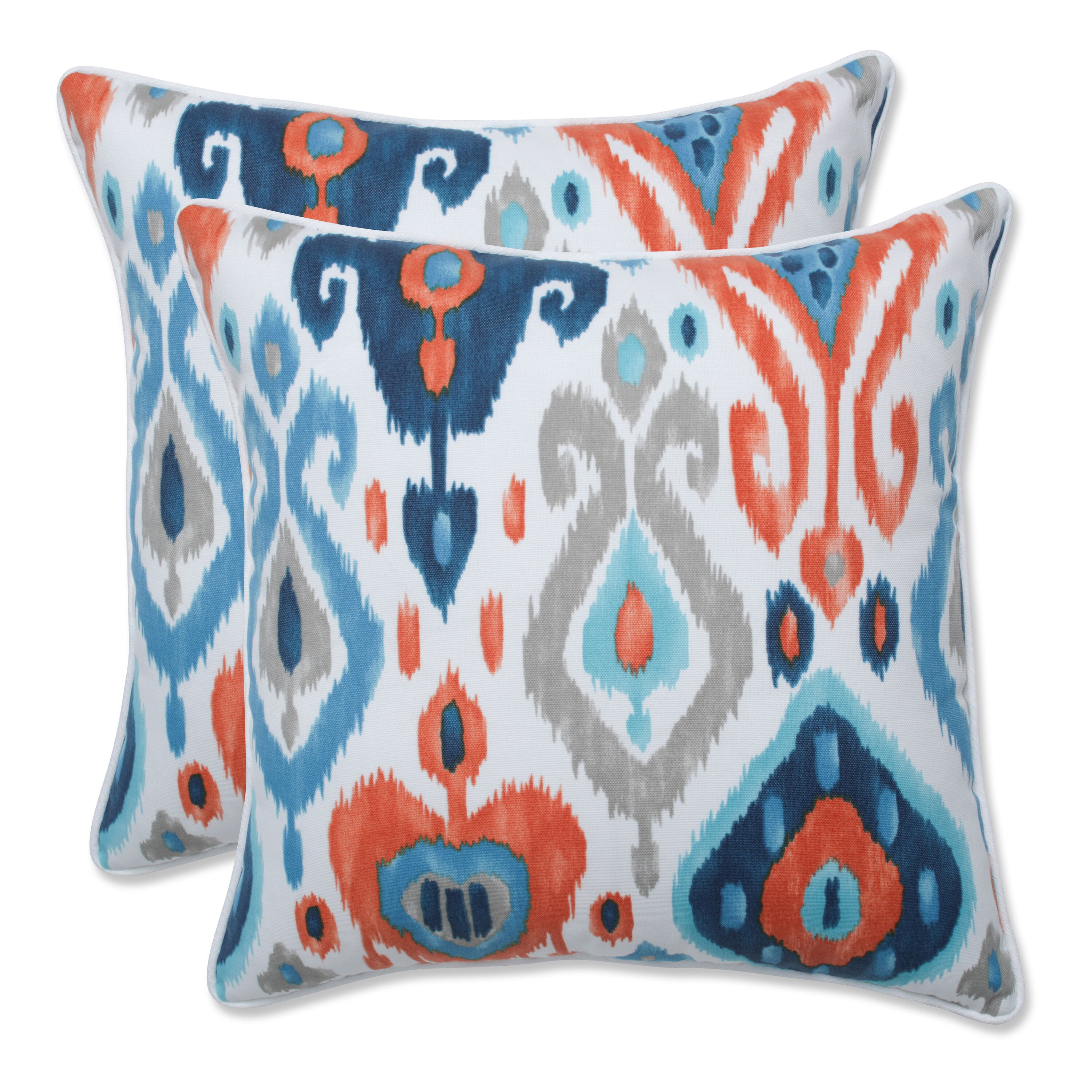 Pillow Perfect 2-Pack Graphic Print Blue Square Throw Pillow in