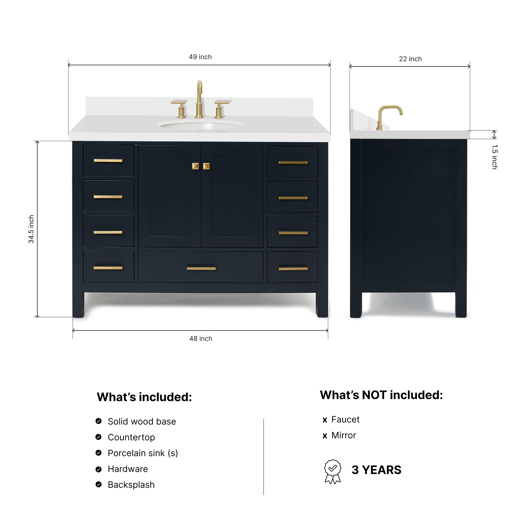 ARIEL A049SWQOVOMNB Bath-Vanity-Combo - View #3