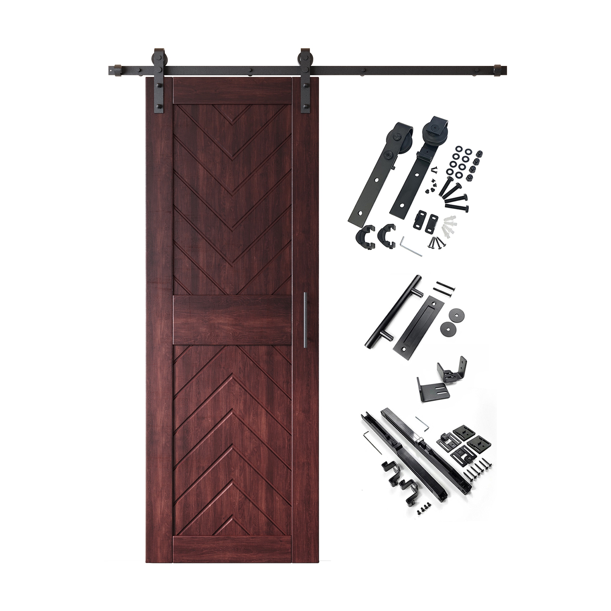 HOMACER YT1H066C-JT4-3084-RD 30-in x 84-in Red Mahogany Herringbone Pine Wood Solid core Single Barn Door (Hardware Included)