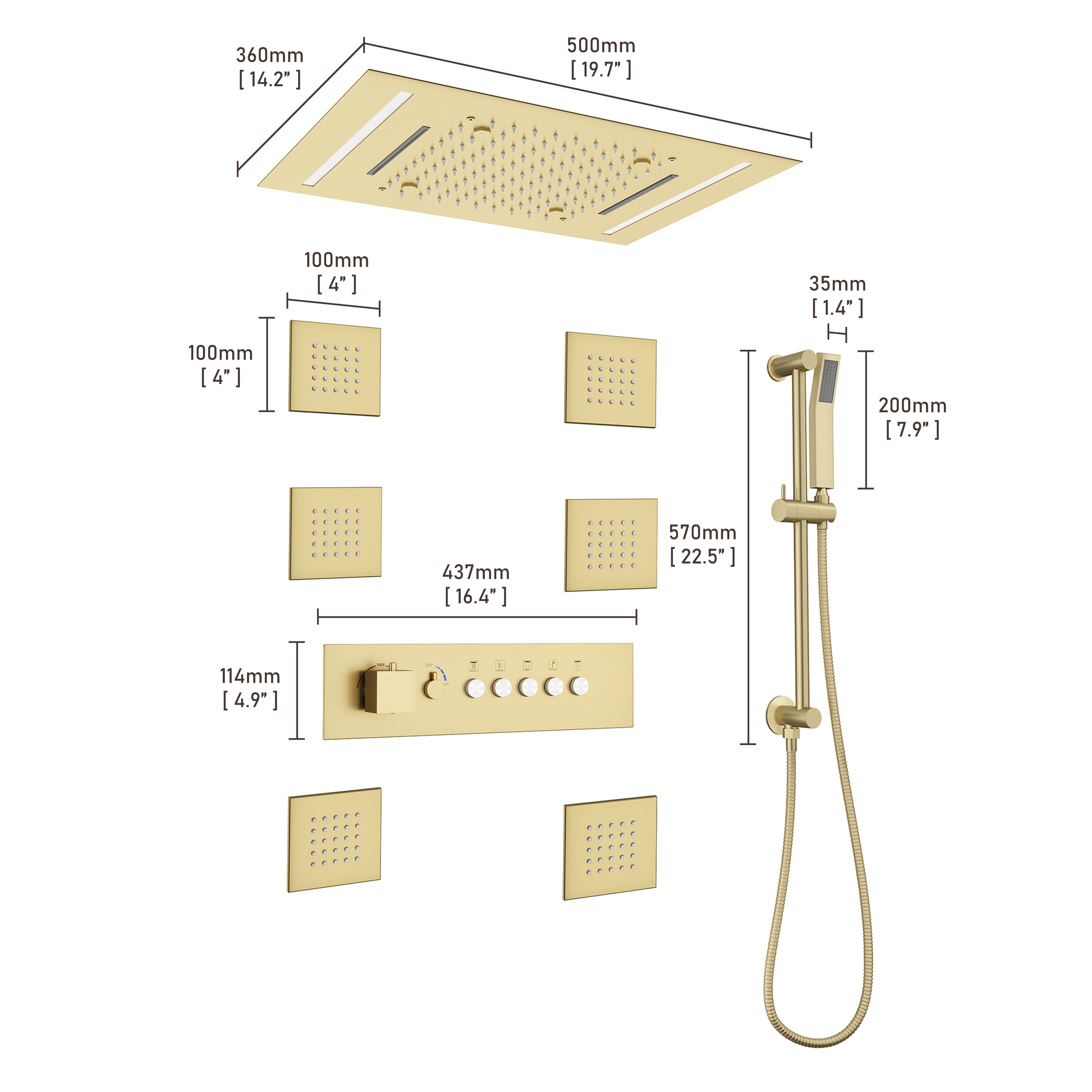 Mondawe WF-6368-20-BG Showerhead-Bar-Panels - View #11