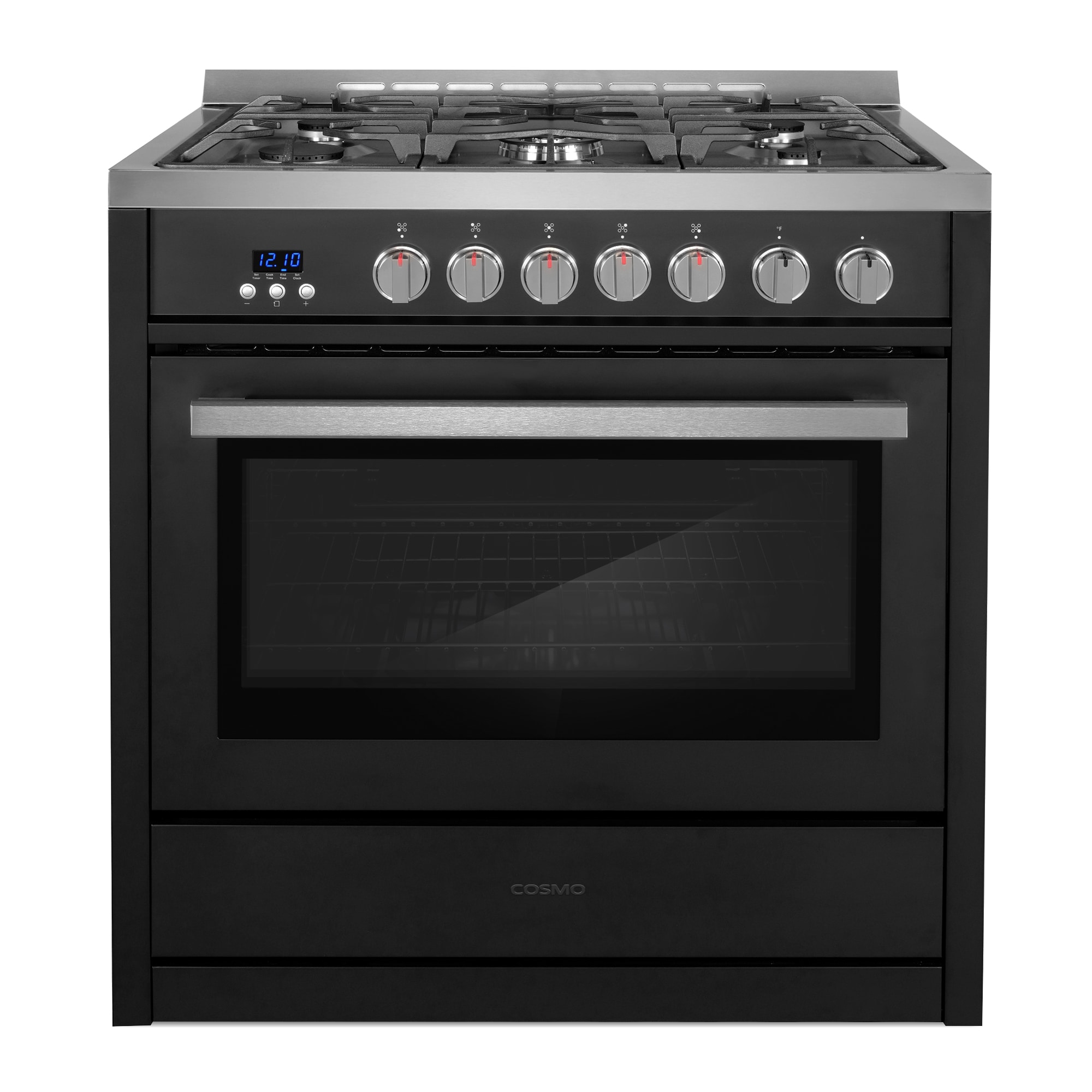 Cosmo COS-965AGC-BKS 36-in 5 burners 3.8-cu ft Convection Oven Slide-In Natural Gas Range ( Black )