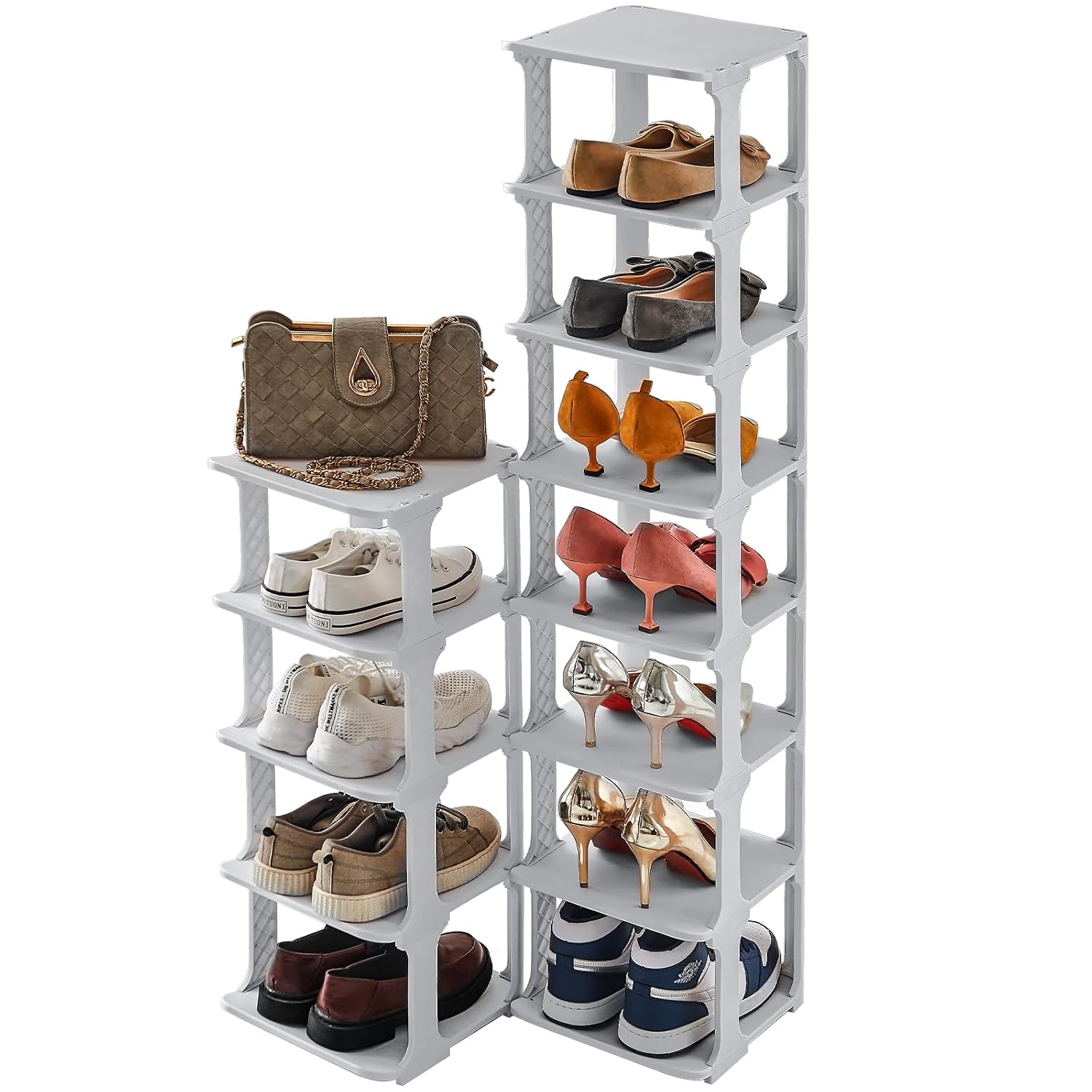 Kitstorack 5-Tier Stackable Vertical Shoe Rack Narrow Free Standing Shoe Storage Organizer for Entryway and Closet Holds Up to US Size 15