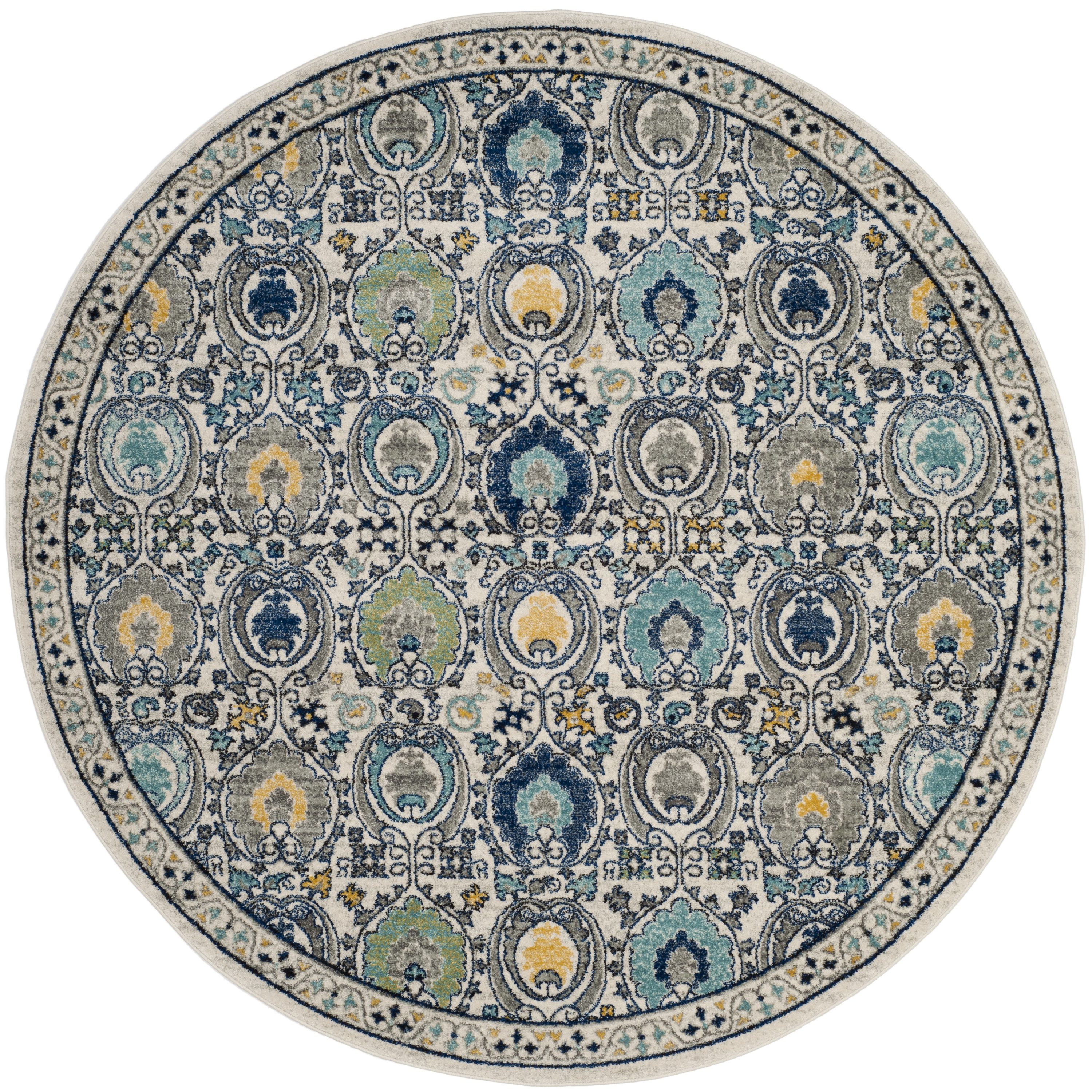 Safavieh EVK251D-7R Evoke Malaga 7 x 7 (ft) Loomed Synthetic Ivory/Gray Round Indoor Floral/Botanical Global Area rug