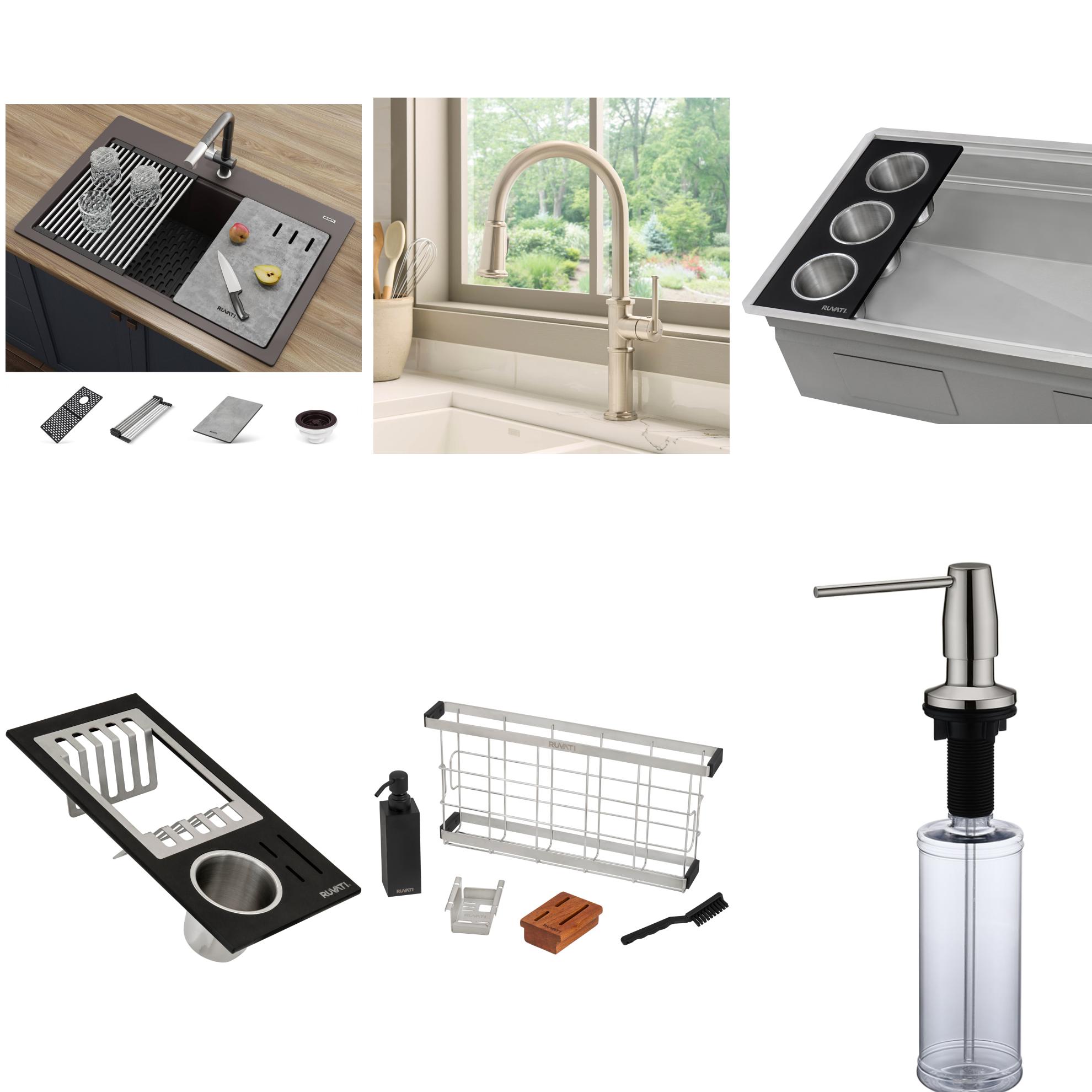 epiStage Drop-in 33-in x 22-in Granite Single bowl Workstation Kitchen Sink - Espresso Brown