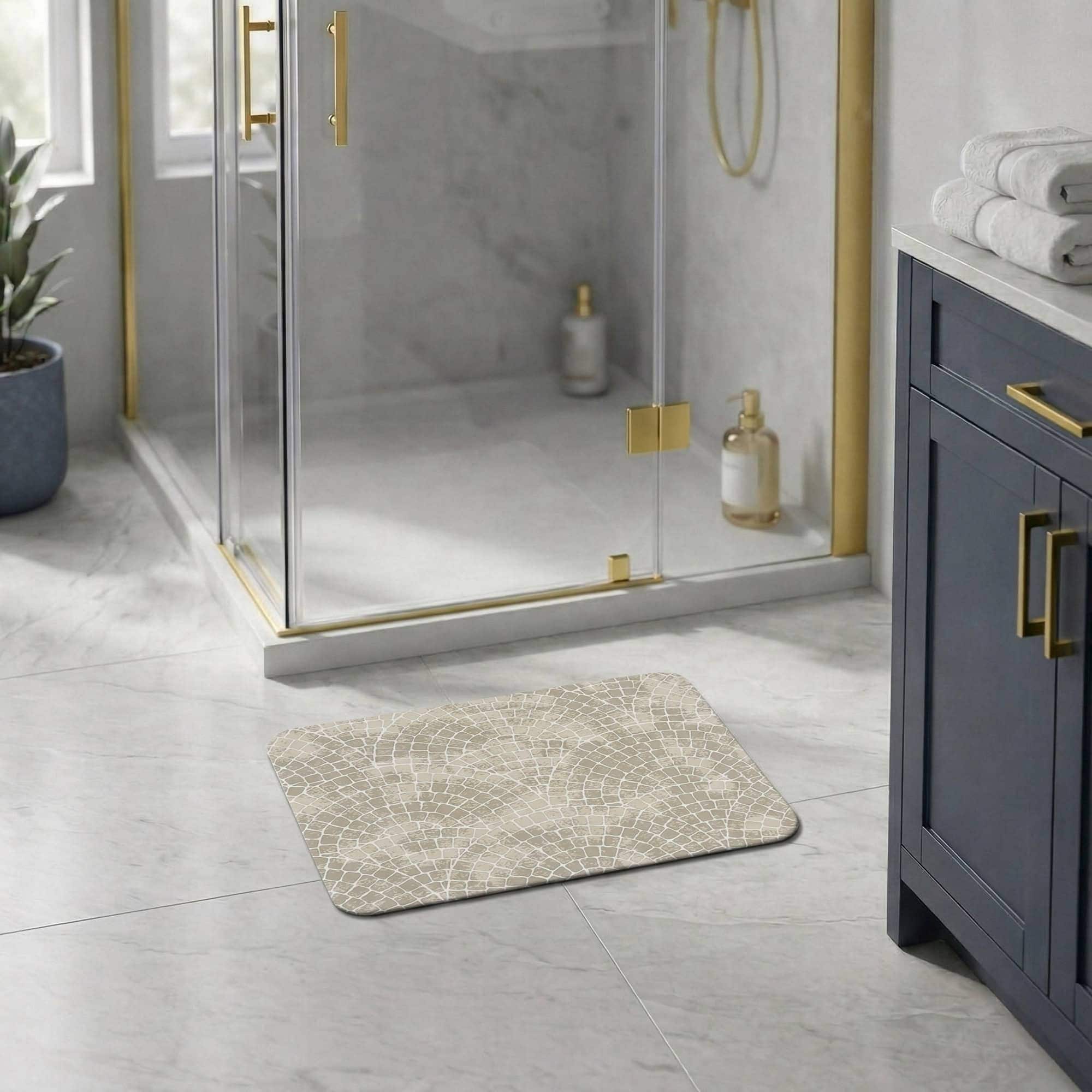 EVIDECO FRENCH HOME GOODS 18 x 24-in Mosaic Stone Bath Mat Non Slip Absorbent Mediterranean Bathroom Rug