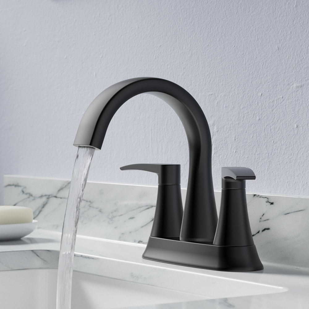 allen + roth Camberly Matte Black 4-in centerset 2-Handle WaterSense Bathroom Sink Faucet with Drain
