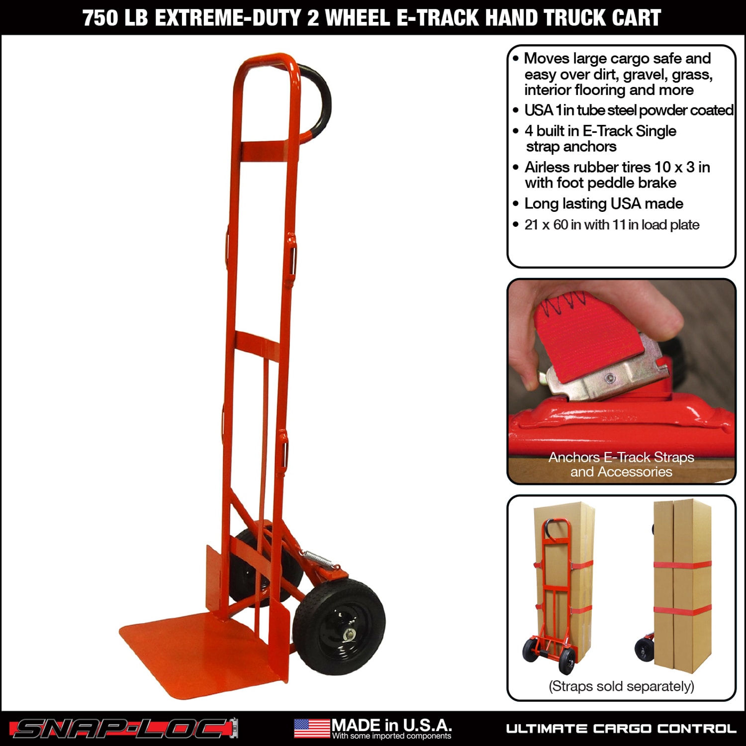 SNAP-LOC 1,600 lb Extreme-Duty Black-Ops E-Track Push Cart Dolly – SNAP-LOC  CARGO CONTROL