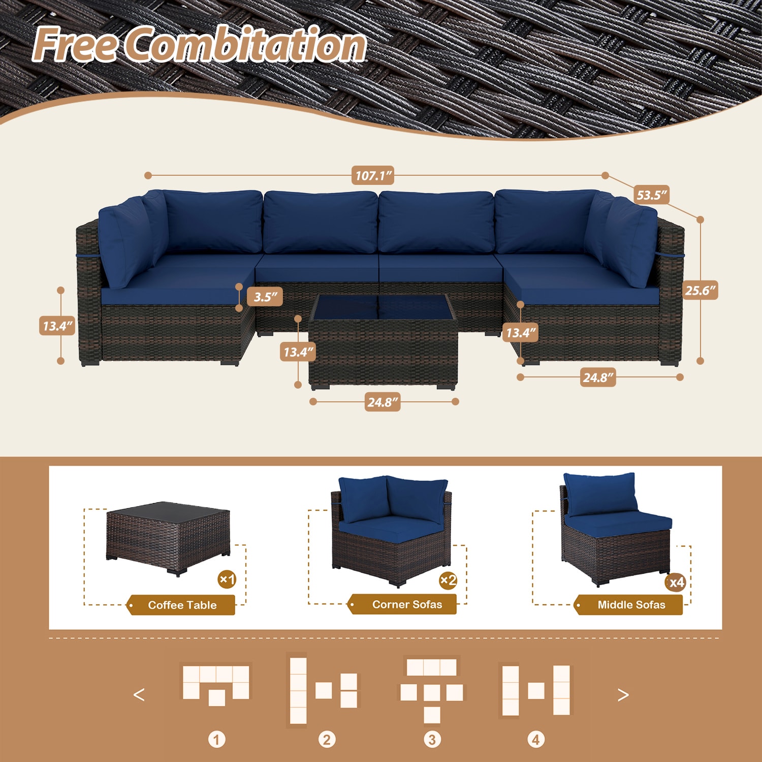 UPHA TBSF-ABC-NAVYBLUE Patio-Conversation-Sets - View #3