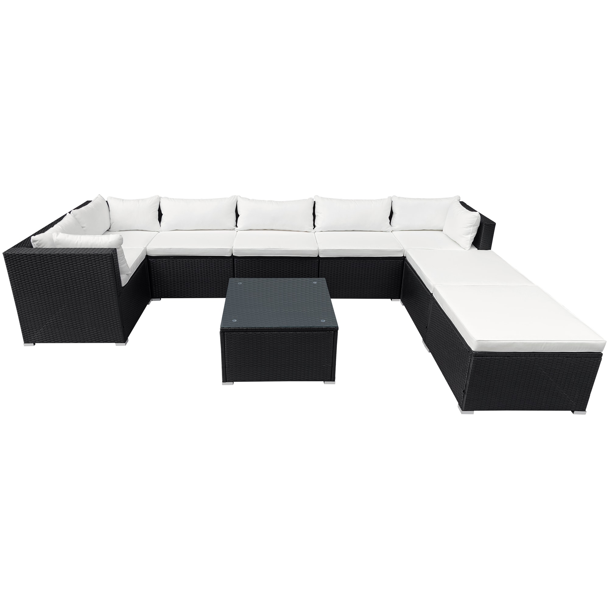 Nestfair GD20002A 9 -Piece Wicker 2 Patio Sofa Conversation Set with Off-white Cushions