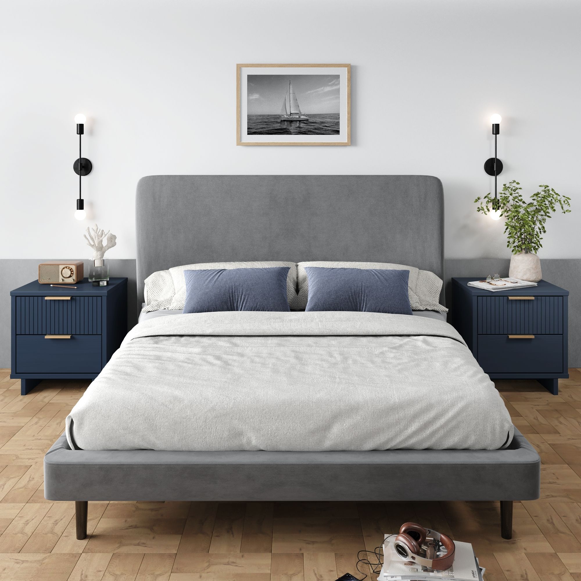 Manhattan Comfort 2-NS-5014 Midnight Blue Pine Nightstand