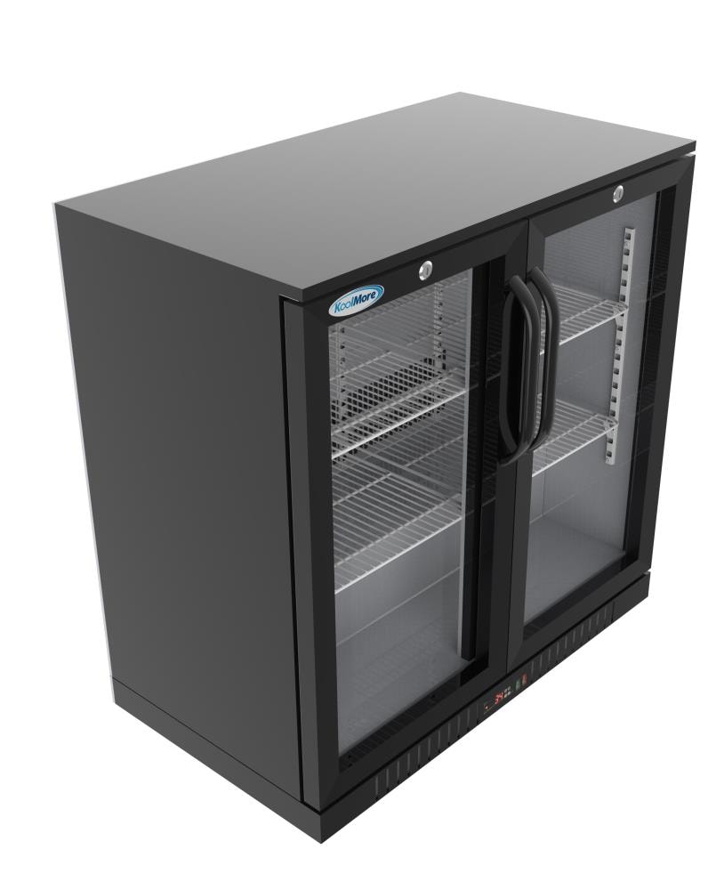 Black Glass Two-Door LED-Lit Back Bar Refrigerator
