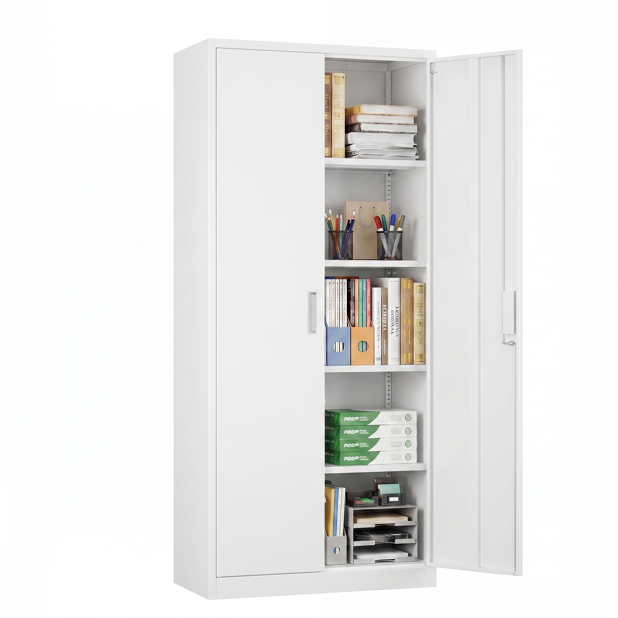 Dimakai Steel Storage Cabinet Office File Cabinet with Adjustable Shelves Locking Double Doors White