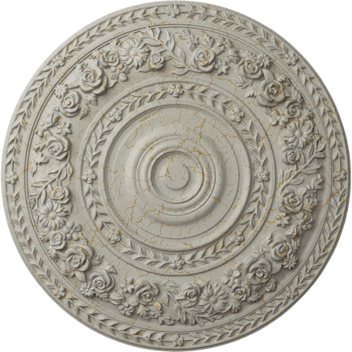 Ekena Millwork CM33ROPCC Rose 33.875-in W x 33.875-in L Painted Pot Of Cream Crackle Polyurethane Whole Ceiling Medallion