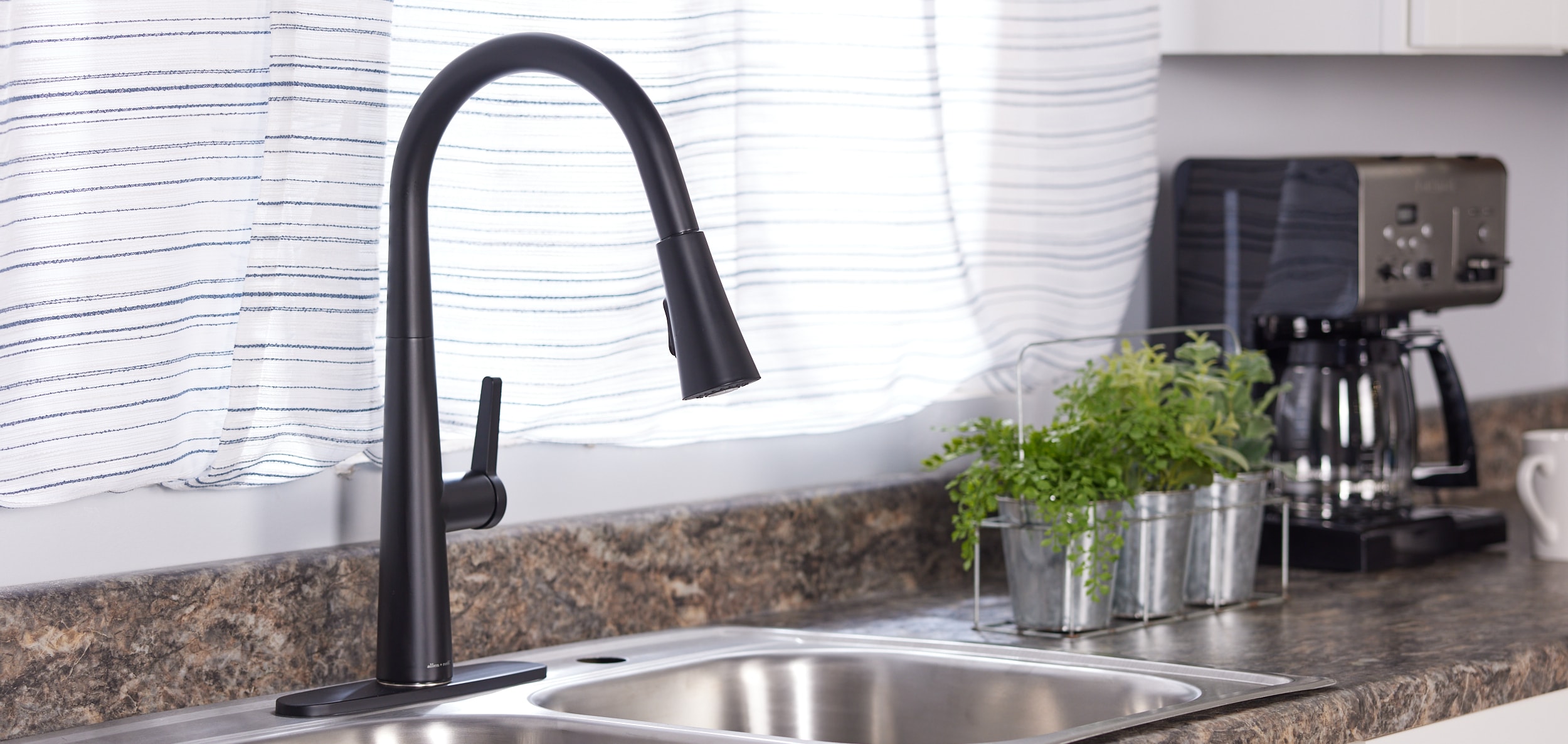 Allen + roth Bryton Stainless Steel Single Handle Pull-down Kitchen Faucet with store