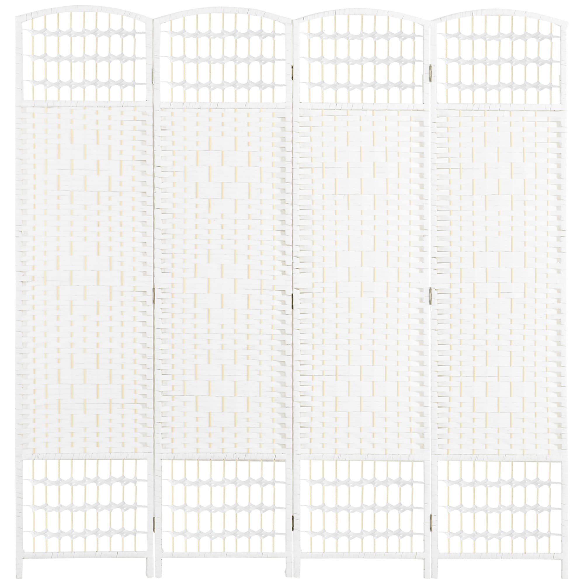 LUXEYARD 5.6inch Tall 4 Panel Wave Fiber Room Divider Privacy Screen White #DS-X-224-SCREN08