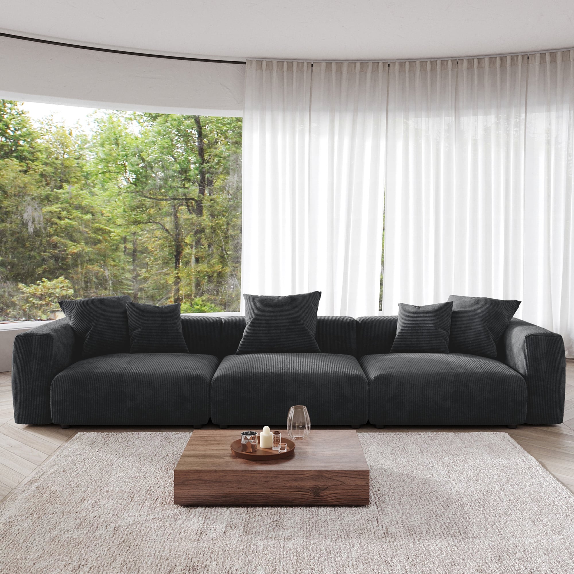BuotiqHom DH-S3-126BK 141.73-in Casual Black (3 Seats) Sectional