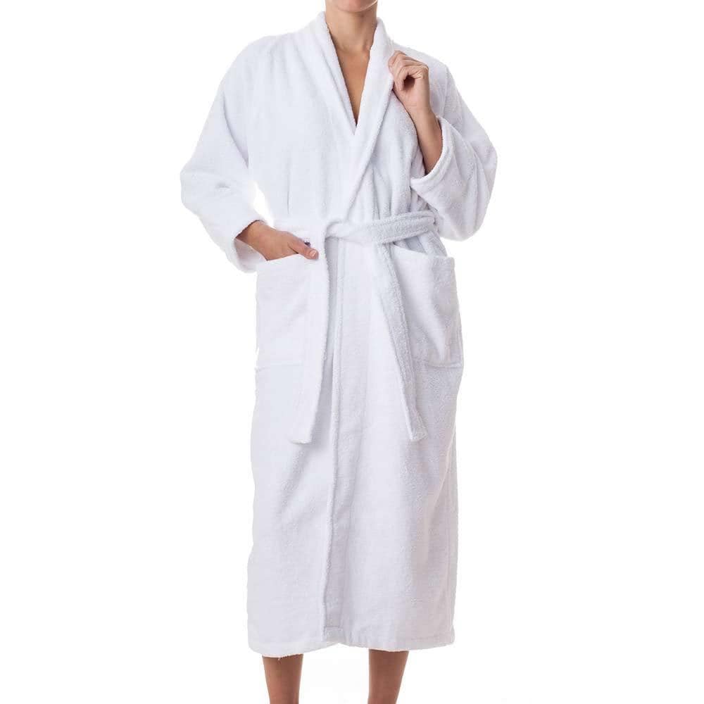 eLuxury Small Unisex White Pocketed Solid Cotton Bathrobe at Lowes.com