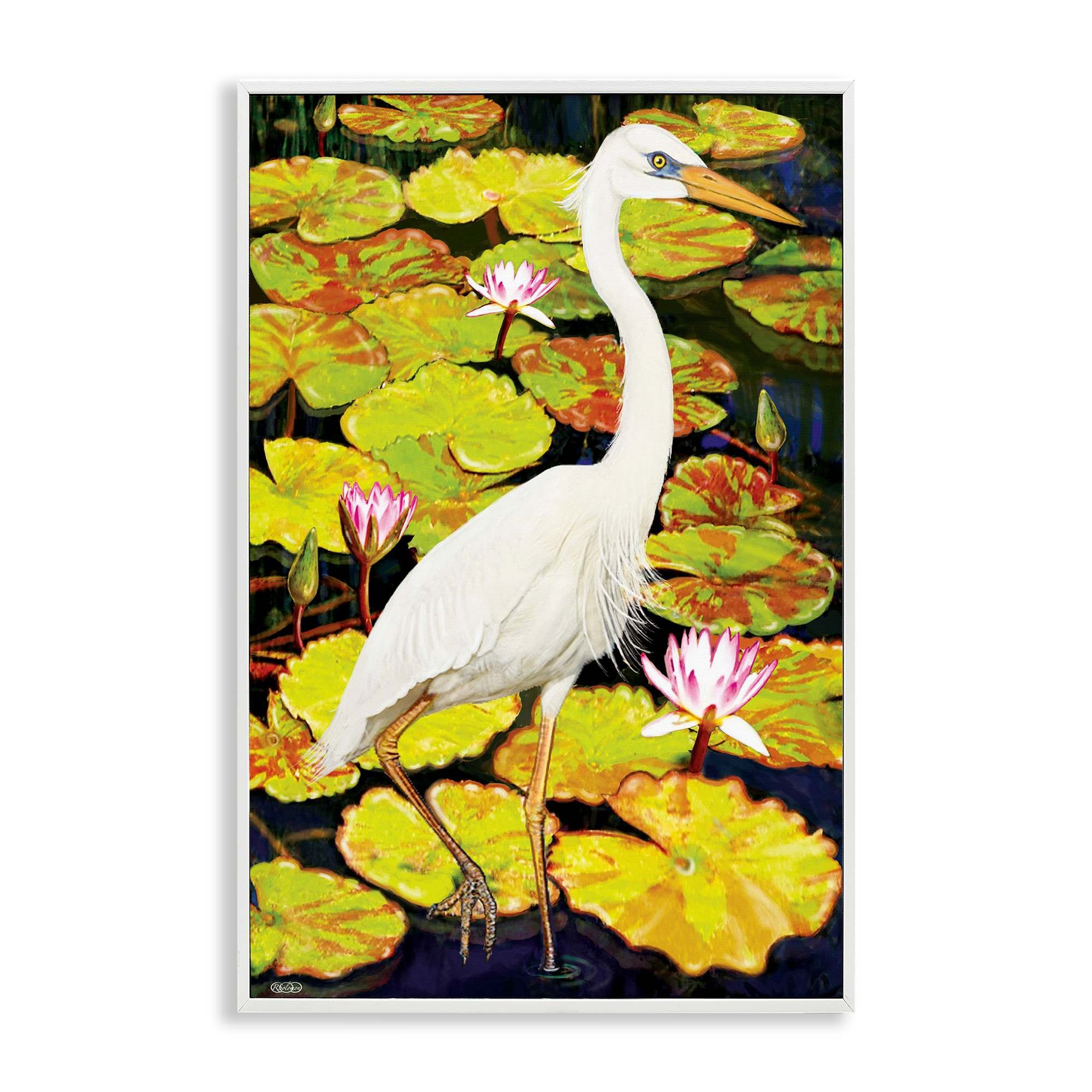Stupell Industries BT-359-WFR-12X18 Stepping Bird on Lily Pads White Framed Giclee Art By Rosiland Solomon 12 x 18