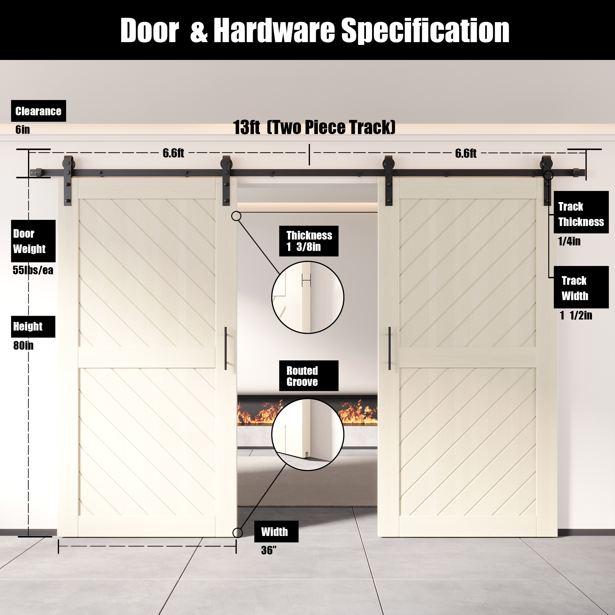 HOMACER YT2H156C-XT2-3680-TG Barn-Doors - View #2