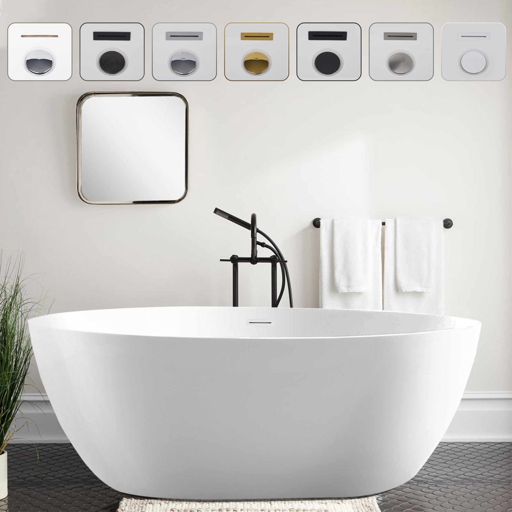 Pure White Acrylic Freestanding Soaking Bathtub