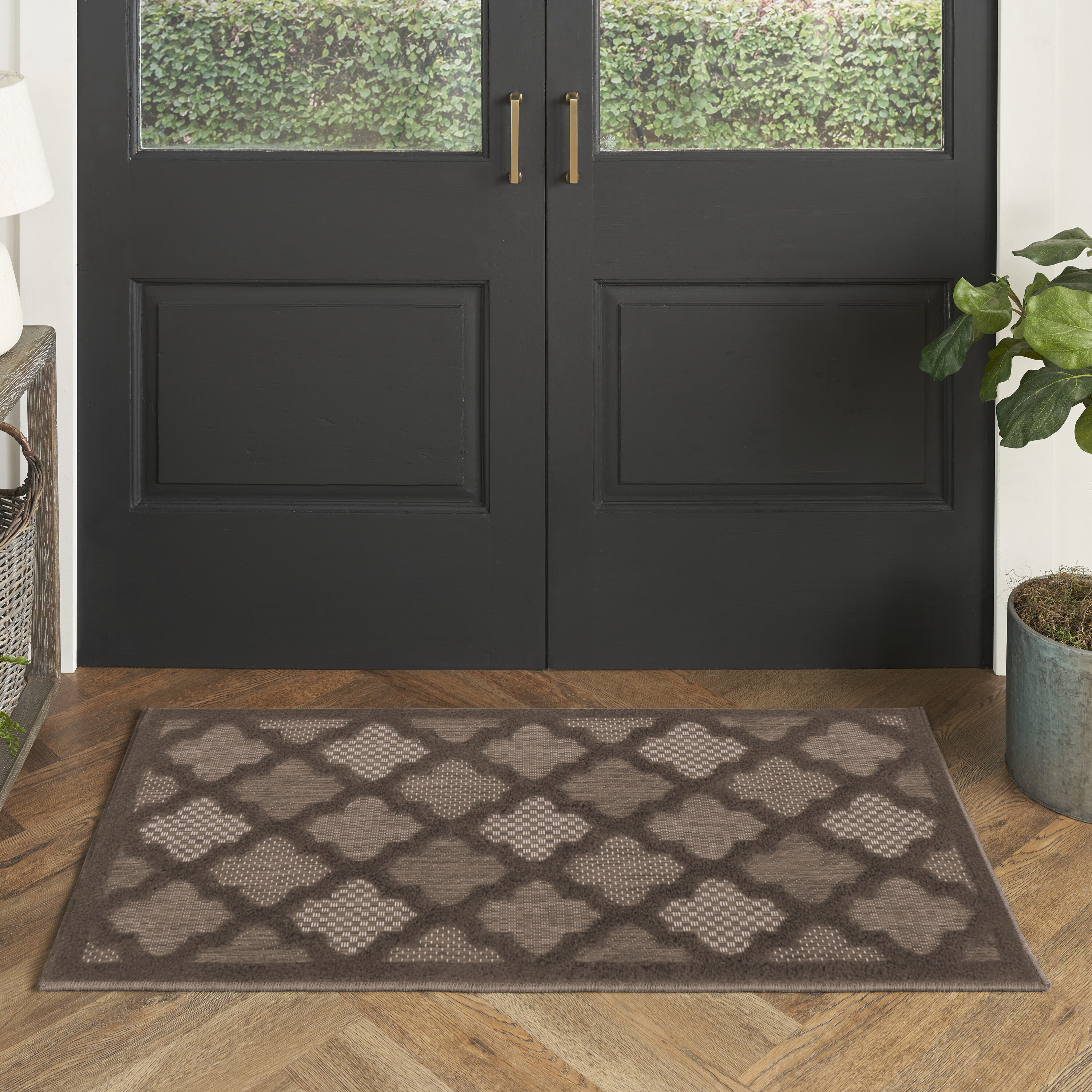 Nourison Home 099446945167 2 x 4 (ft) Loomed Polyester/Polypropylene Brown Rectangular Indoor/Outdoor Trellis Area rug