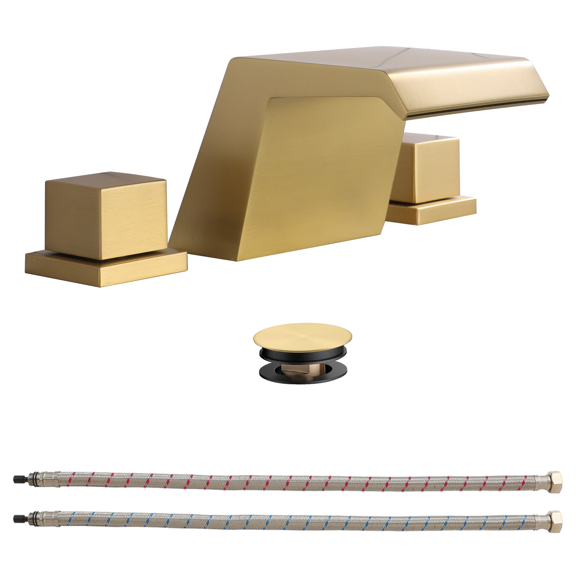 Mondawe MD1522BG Brushed Gold Widespread 2-handle Low-arc Commercial/Residential Handle Bathroom Sink Faucet