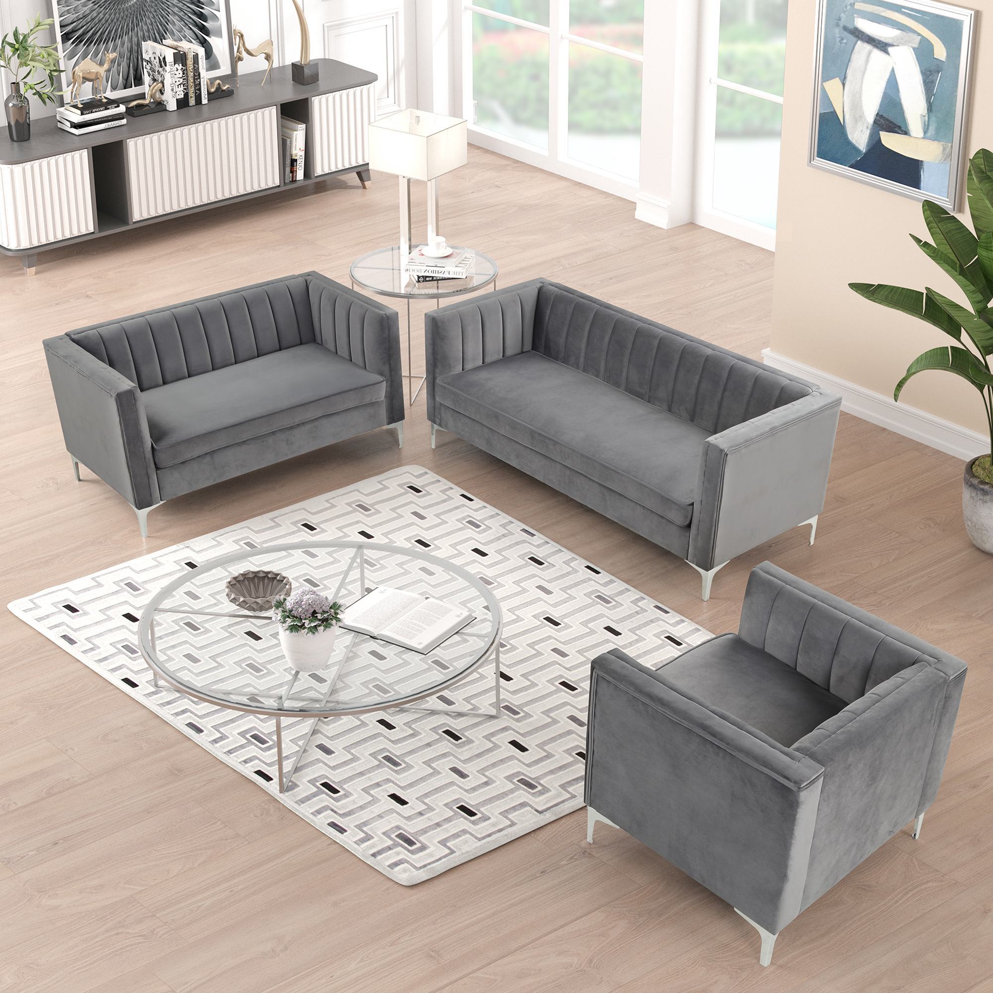FARATI 8605-1+2+3 Modern 3 -Piece Gray Living Room Set