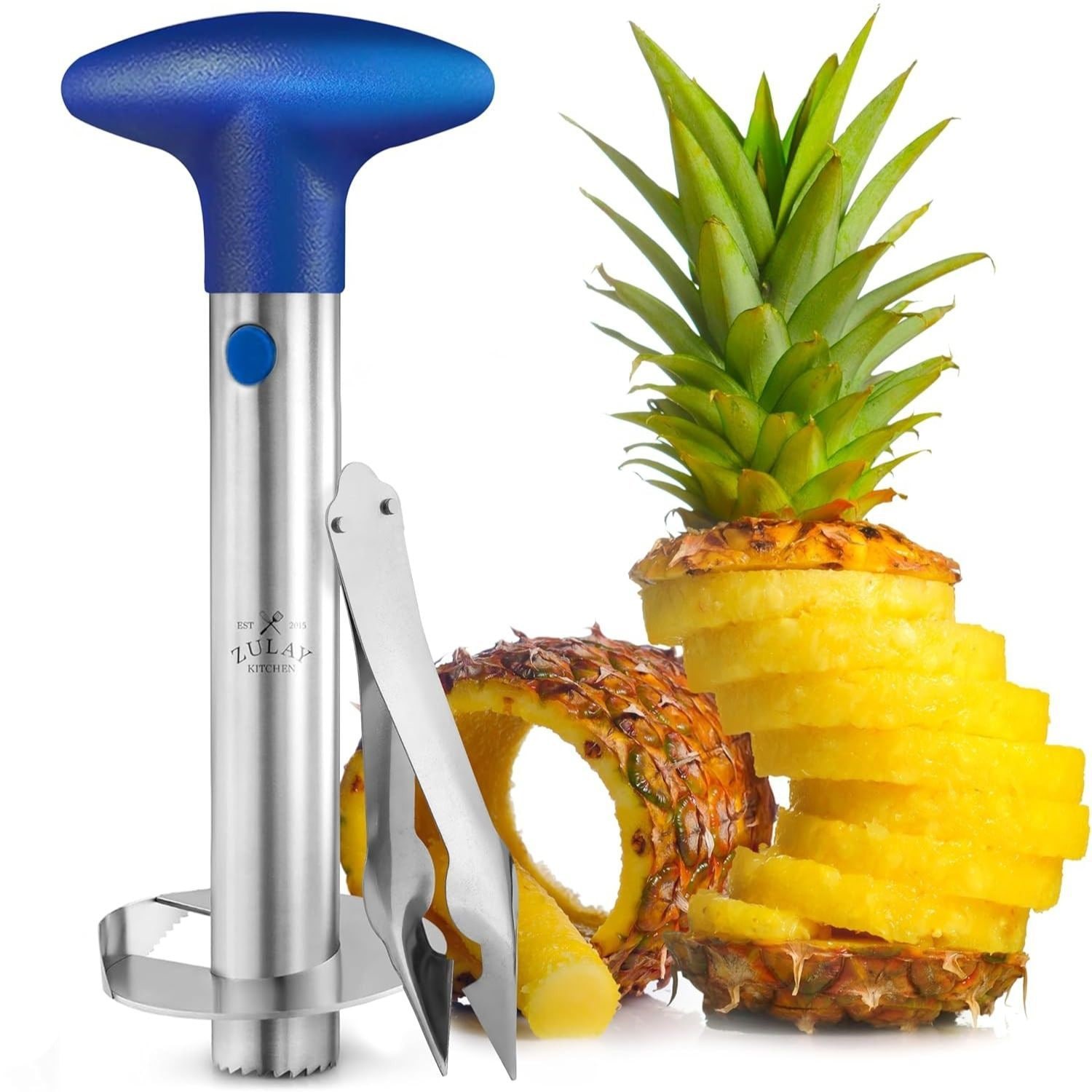 Zulay Kitchen Heavy Duty Pineapple Corer and Slicer with Eye Removal Tool Reinforced Blade Ergonomic Handle Pineapple Cutter Kitchen Tool